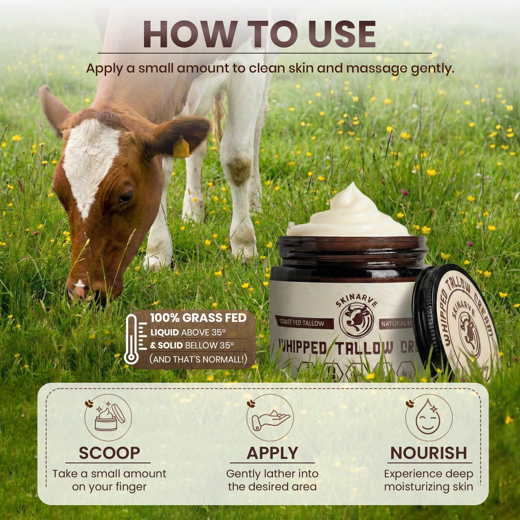 Beef Tallow for Skin 4oz Cream Organic Whipped Tallow and - SKINARVE Official Imagery - 5