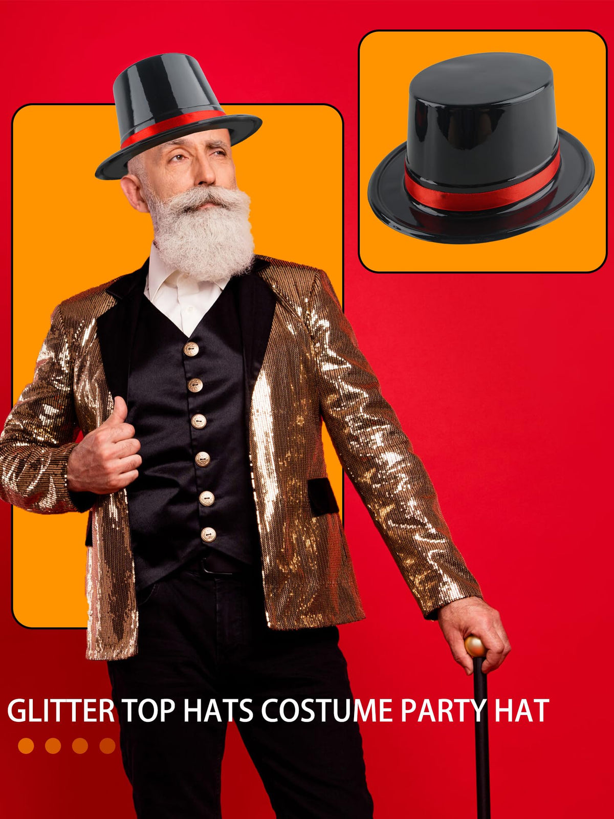 12 Pack Adults Top Hats Bulk Black Glitter Top Hat with Red - SGBETTER Official Imagery - 5