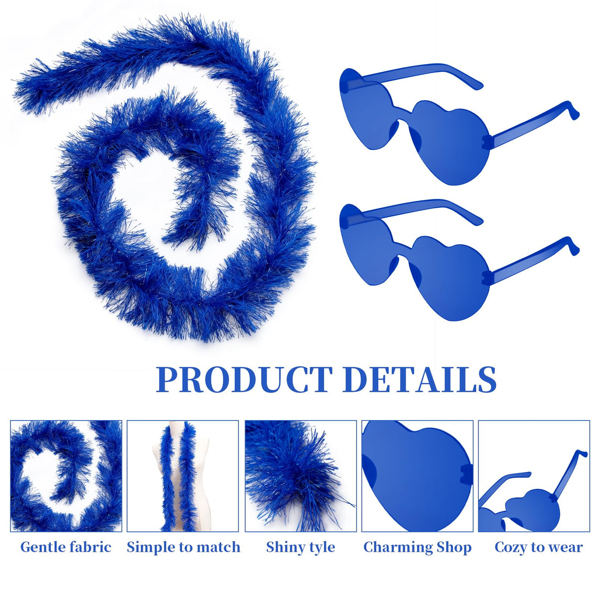 28 Pcs 5 Ft Feather Boas and Heart Sunglasses Set 14 Colors - TANEMUDO Official Imagery - 4