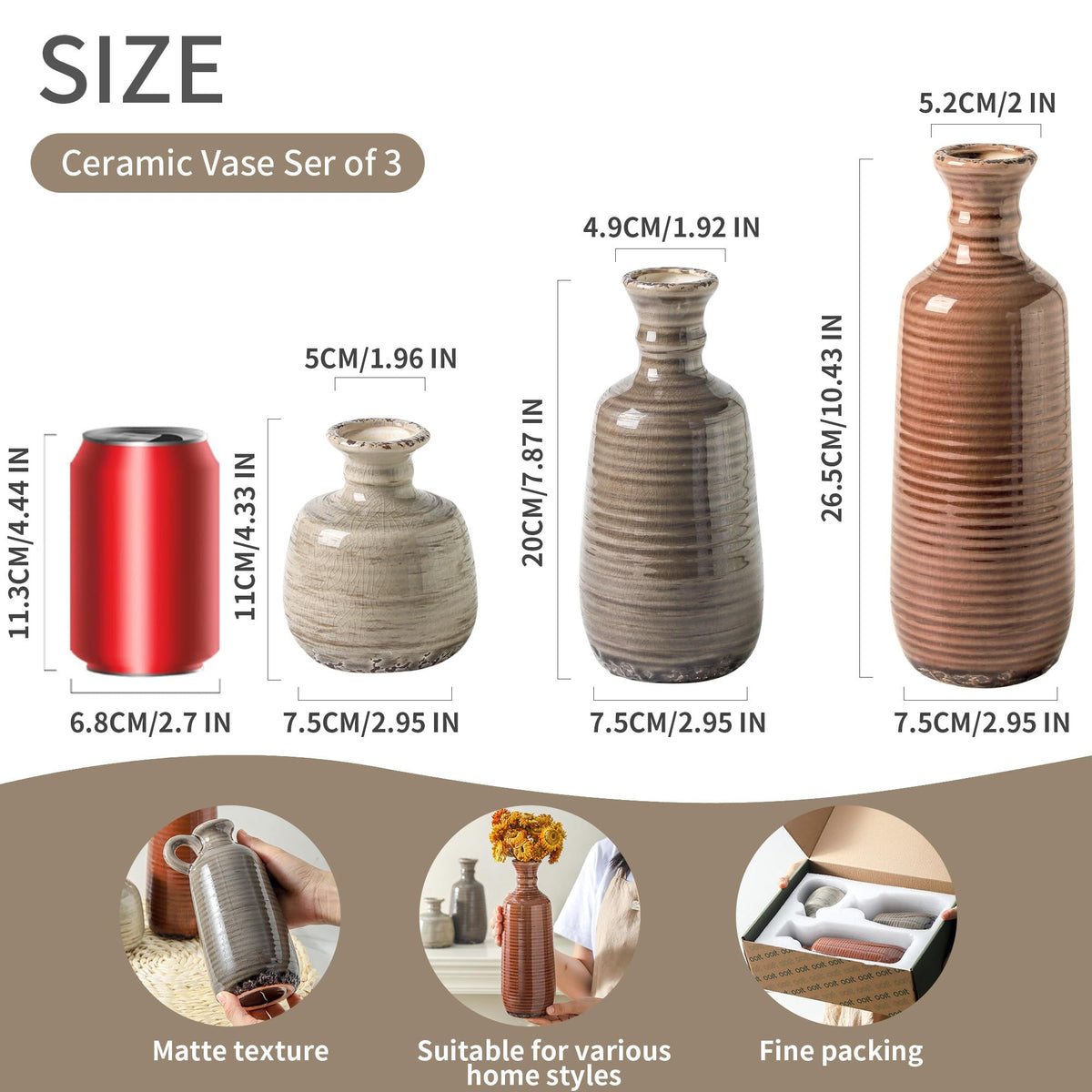 Ceramic Vases Set of 3 Neutral Rustic Farmhouse Vases Home - ooit Official Imagery - 4