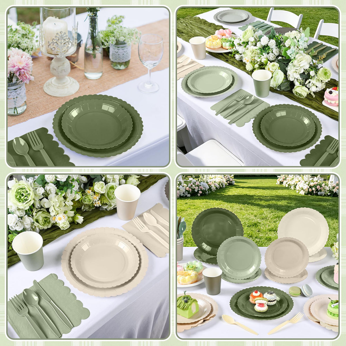 168 Pcs Nude Sage Green Tableware Set Sage and Beige Plates - ZUQMZUQ Official Imagery - 6