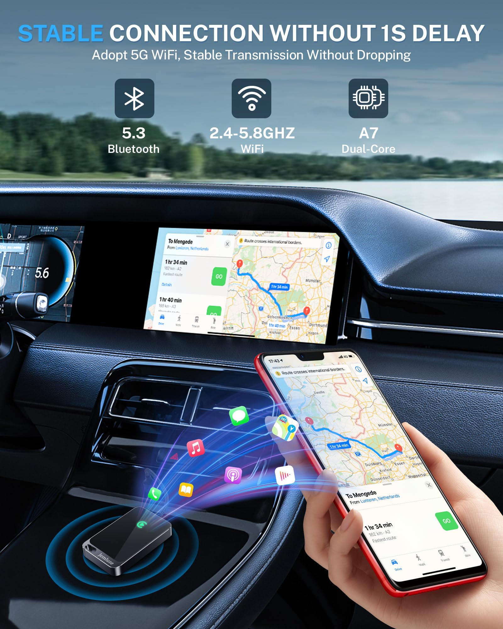 Jemluse Wireless CarPlay Adapter for Apple iPhone - Multi-User Se by Jemluse - Angle View 3