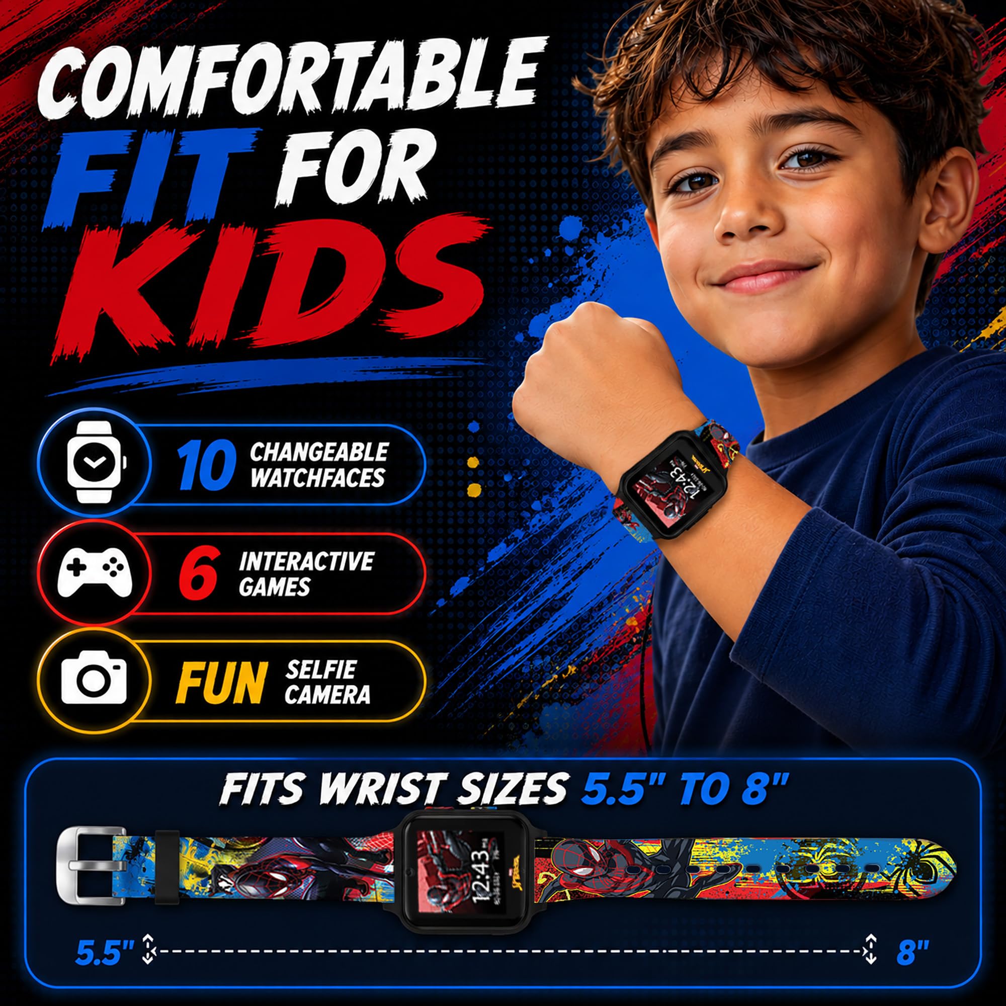 Accutime Spider-Man Kids LED Smartwatch with 10 Watch Faces, Flas by Accutime - Angle View 5