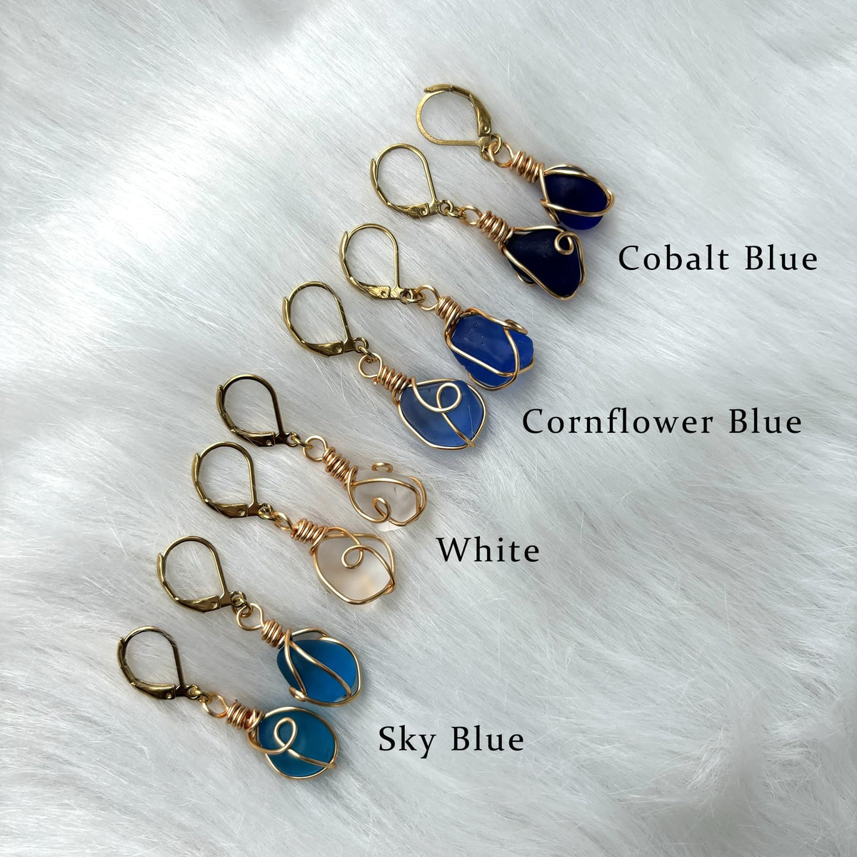 Handmade Sea Glass Wire Wrap Drop Earrings Jewelry Beach - PEPELUALI Official Imagery - 8