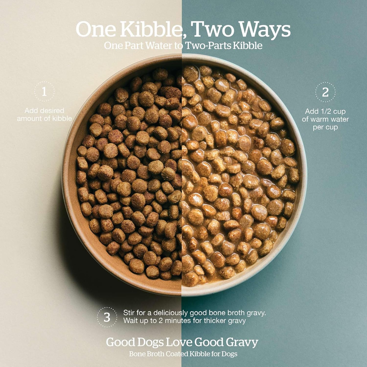 Now Fresh Good Gravy dry dog food with salmon, bone broth coated kibble in a 3.5 lb bag, natural and nutritious for dogs.
