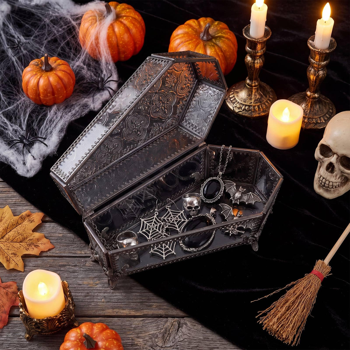 Vesici Halloween Glass Coffin Jewelry Box Embossed Trinket - Vesici Official Imagery - 6