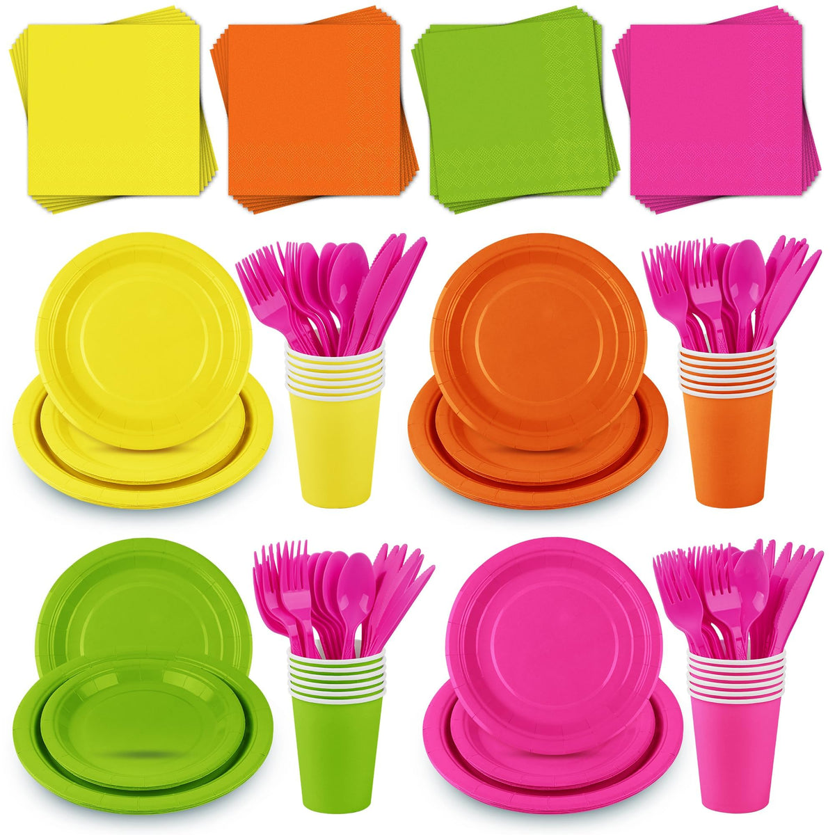 Kochorie 192 Pieces Neon Party Supplies Disposable Paper - Kochorie Official Imagery - 1