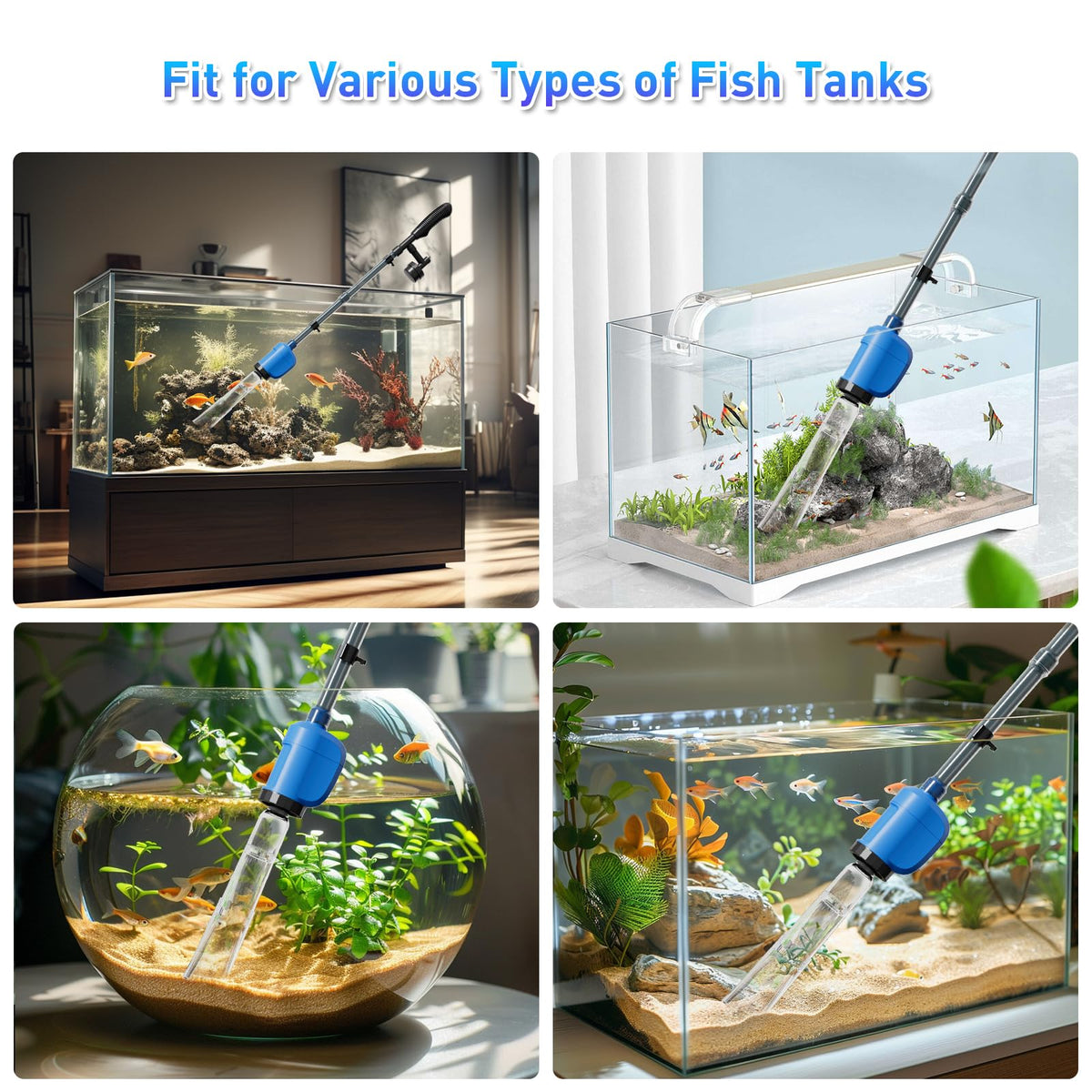 6 in 1 Electric Aquarium Gravel Cleaner 530GPH Fish Tank - FOUSIUTIM Official Imagery - 8