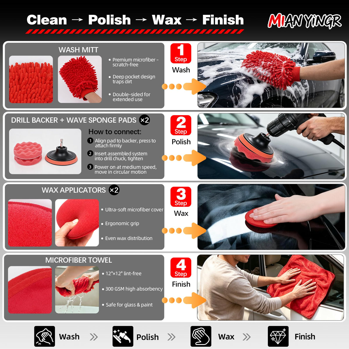 32Pcs Red Car Detailing Kit Brush Set Cleaning Kit with - MIANYINGR Official Imagery - 6