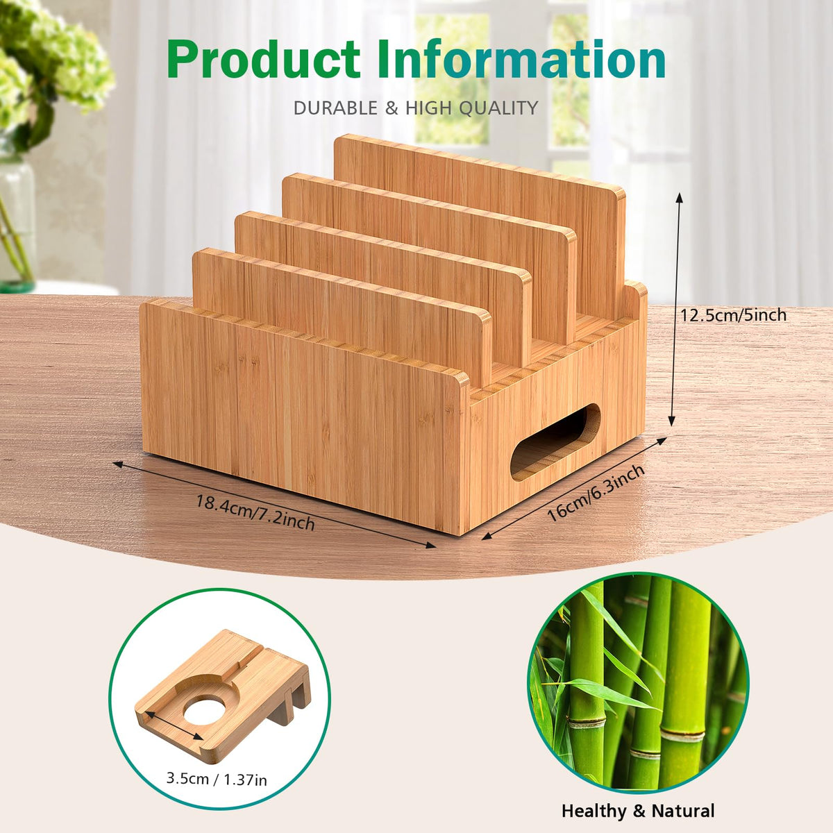 Bamboo Charging Station with USB Charger 5Cables Natural - Pezin & Hulin Official Imagery - 7