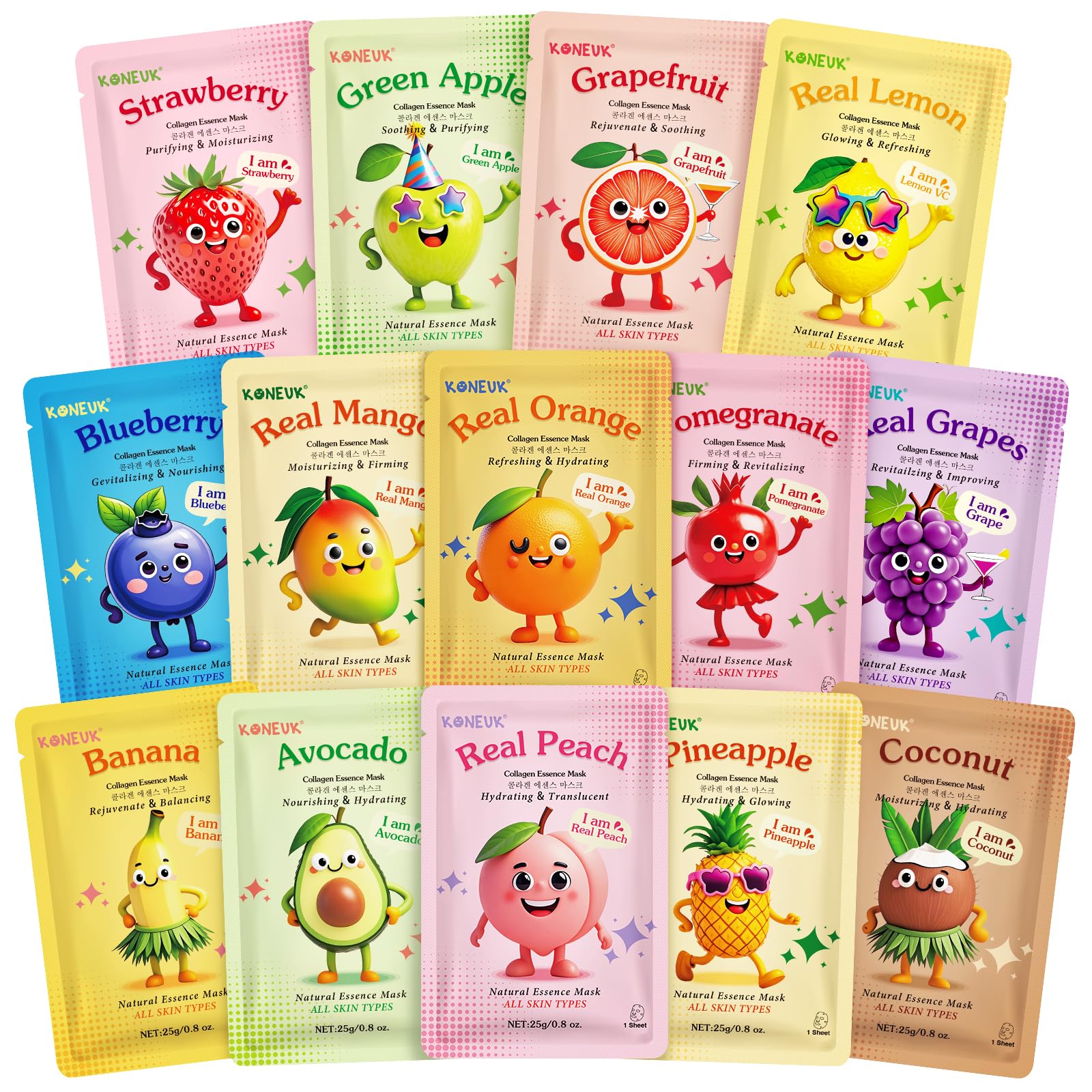 14 Pack Fruit Face Masks Skincare for Kids, Sheet Hydrating Facial Mask - KONEUK Official Product View 2