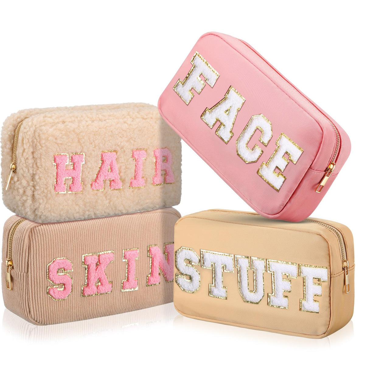 4 Pcs Preppy Makeup Bags Chenille Letter Bag Hair Face Skin - Kajaia Official Imagery - 2