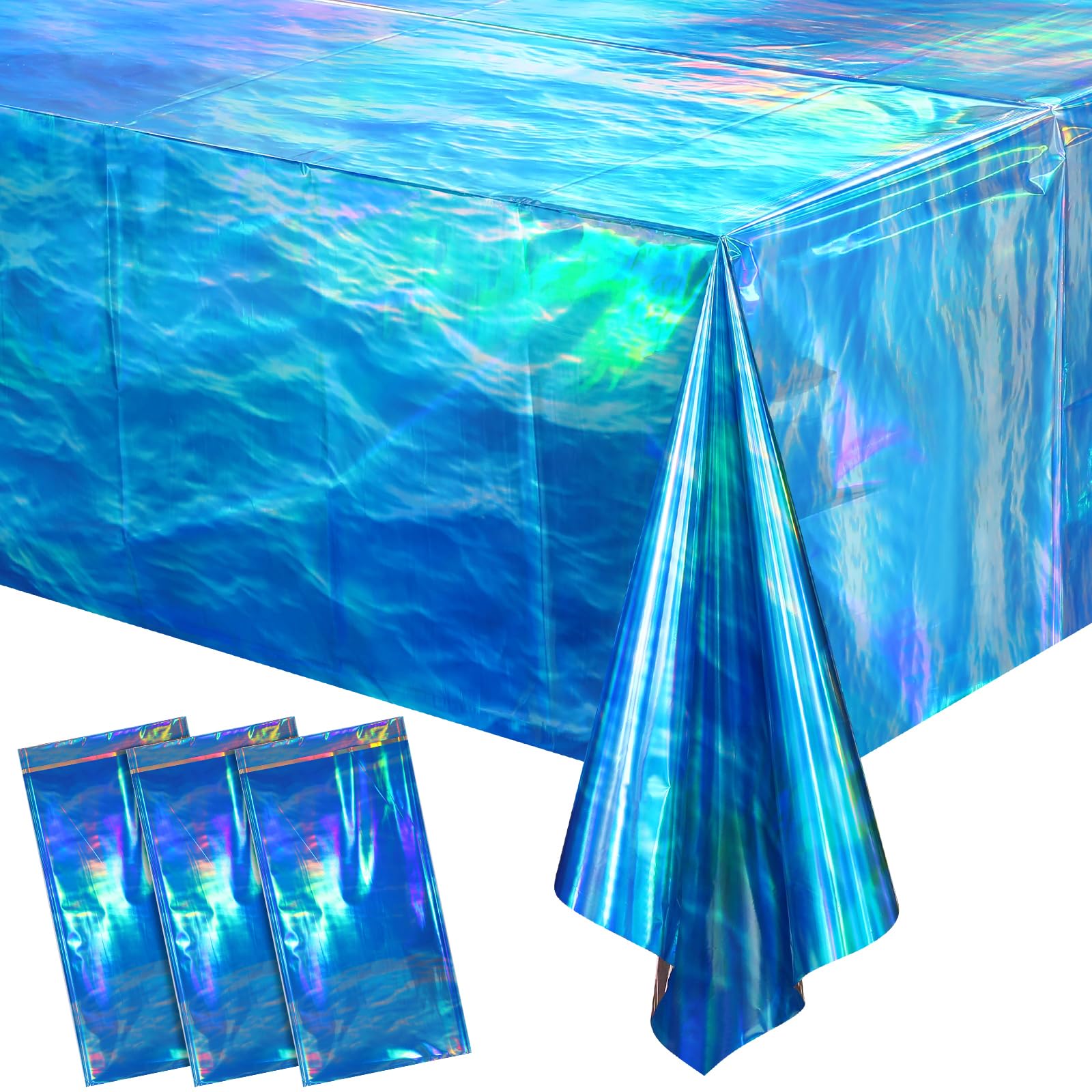 3Pcs 54 x 108 Inch Iridescent Ocean Waves Plastic Tablecloths - Product Imagery