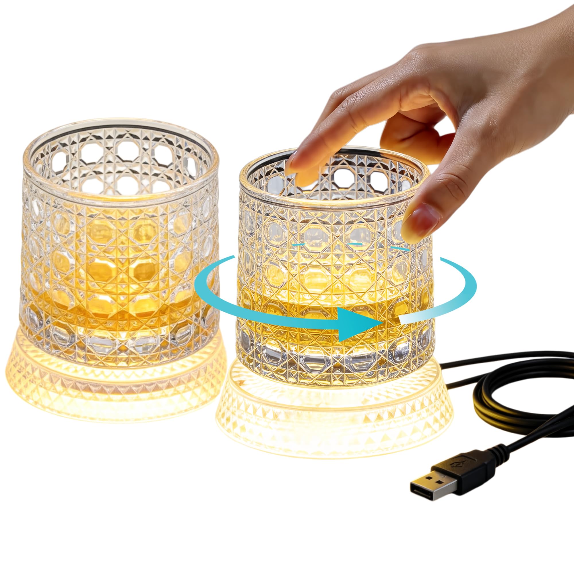 OPYAAON Rechargeable 2 Pack Fidget Spin Light Up Whiskey Glasses, - OPYAAON Official Product View 1