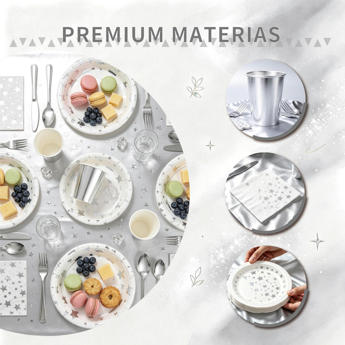 283PCS Silver Star Stamping Disposable Party Tableware Set - ZSYFXT Official Imagery - 7