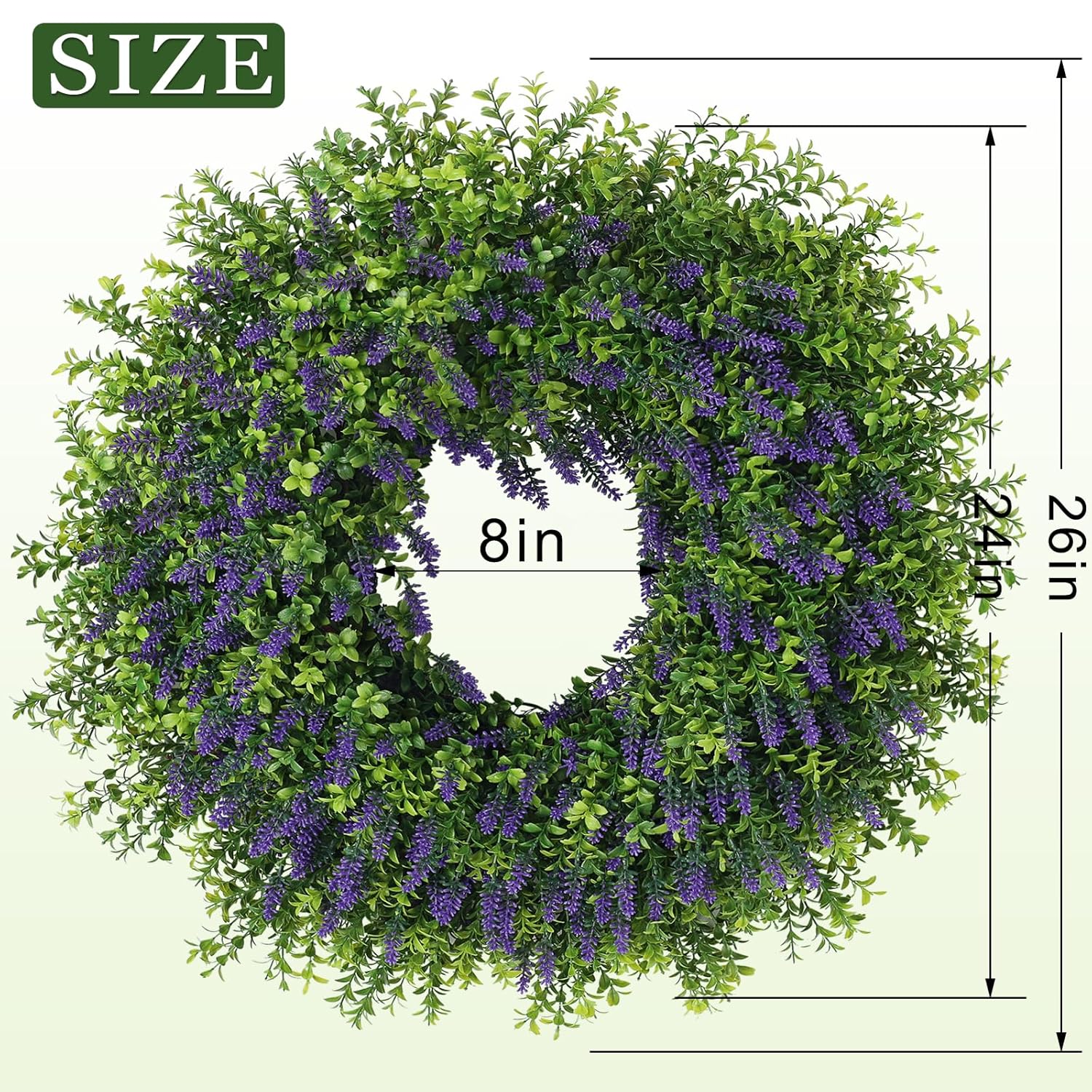 26" Artificial Lavender & Boxwood Wreath for Front Door - Large Faux Purple Greenery Outdoor