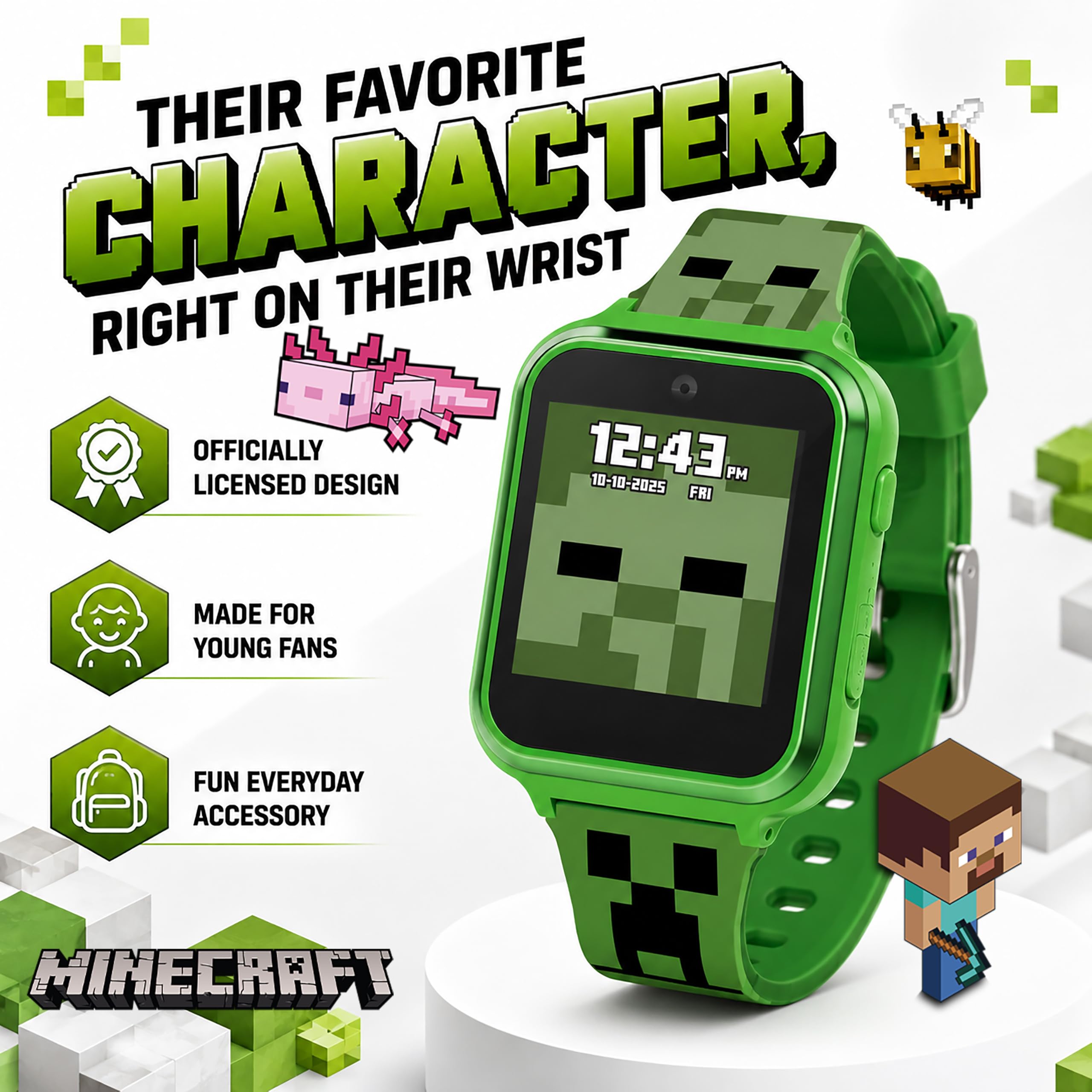 Accutime Minecraft Kids Smartwatch - Interactive LED Screen Watch with - View 2