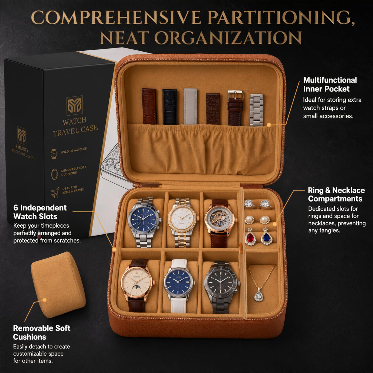 6 Slot Travel Watch Box Portable Organizer Gifts for Men - YMluky Official Imagery - 5