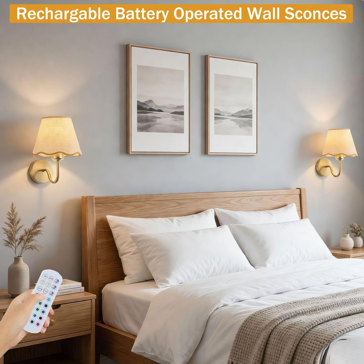 Wireless Battery Operated Rechargeable Wall Sconces Set of 2 - Yiridrme Official Imagery - 5