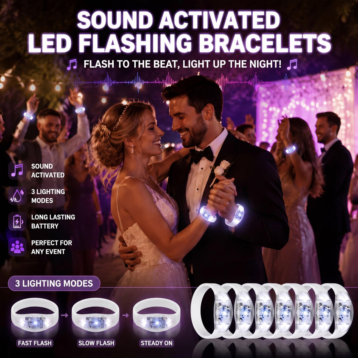 JellyArch 12 Pcs Glow Bracelets LED Sound Activated Flashing - JellyArch Official Imagery - 6