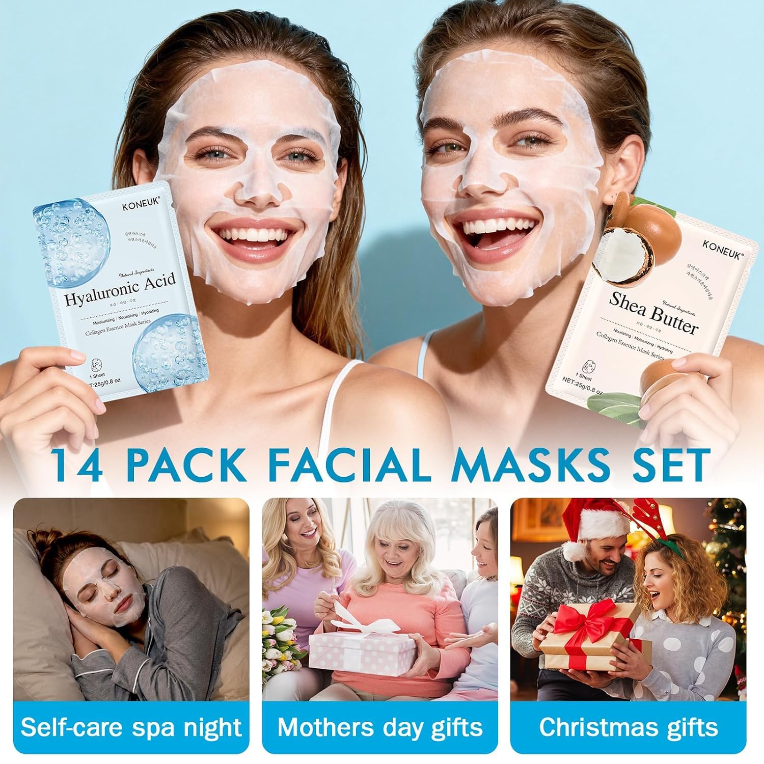 KONEUK 14 Pack Sheet Face Masks Skincare, Hydrating Face Masks - KONEUK