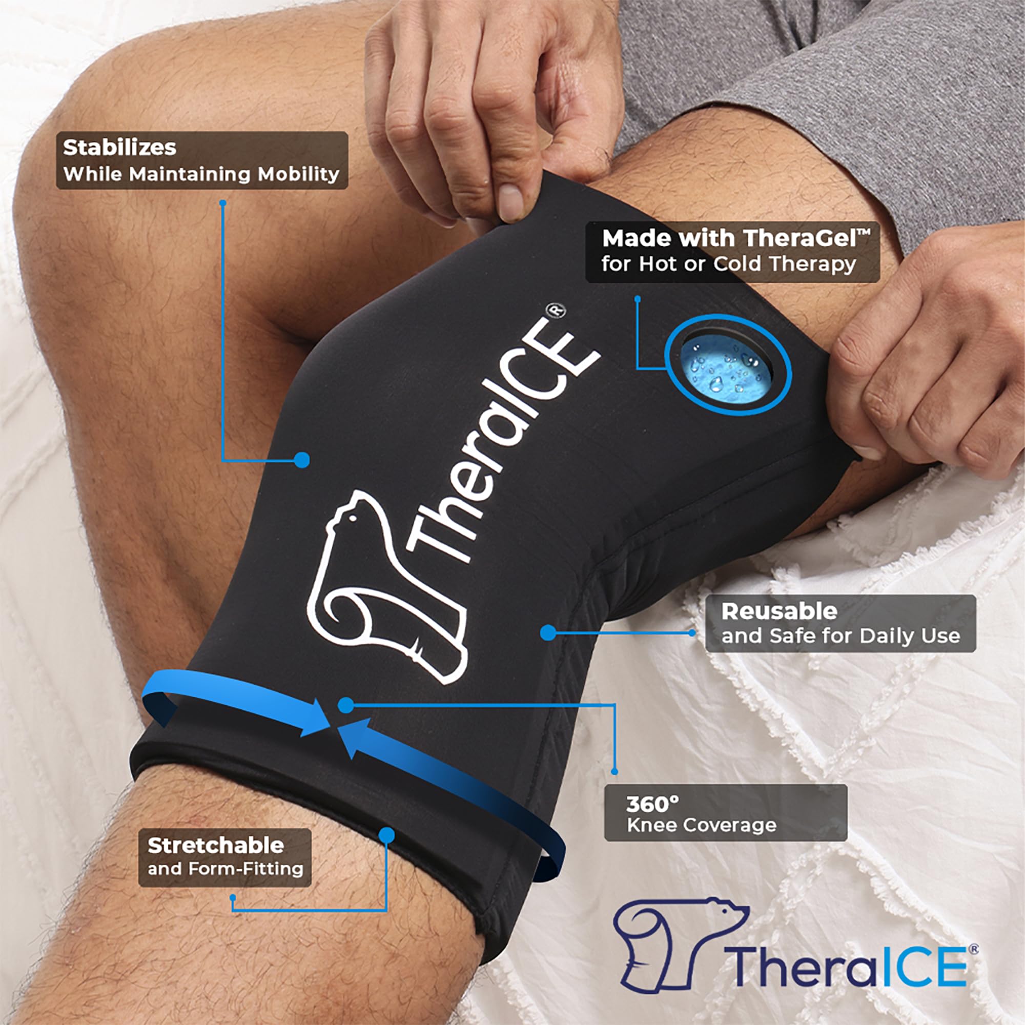 TheraICE Knee Ice Pack Wrap, Knee Brace for Women Men, Compression Sleeve