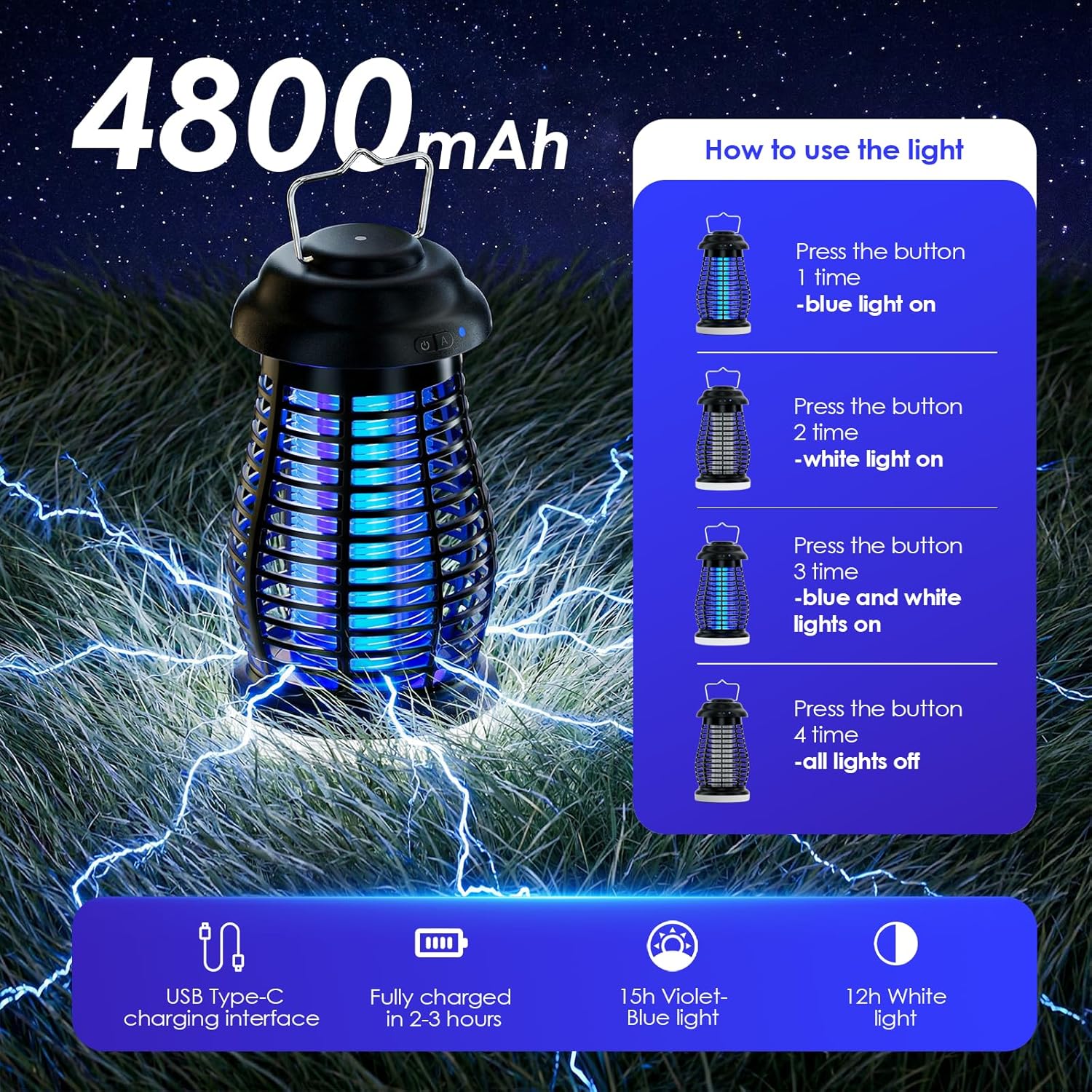 Otlotrte cordless outdoor and indoor bug zapper with rechargeable design, featuring a compact mosquito trap and electric grid.