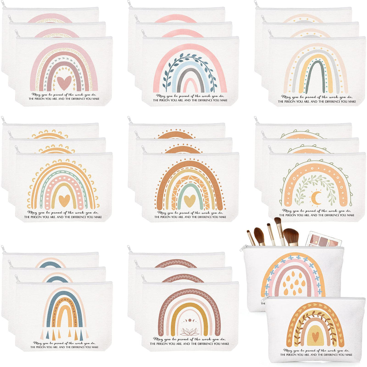 Sieral 30 Pcs Appreciation Makeup Bags Rainbow Canvas Zipper - Sieral Official Imagery - 2