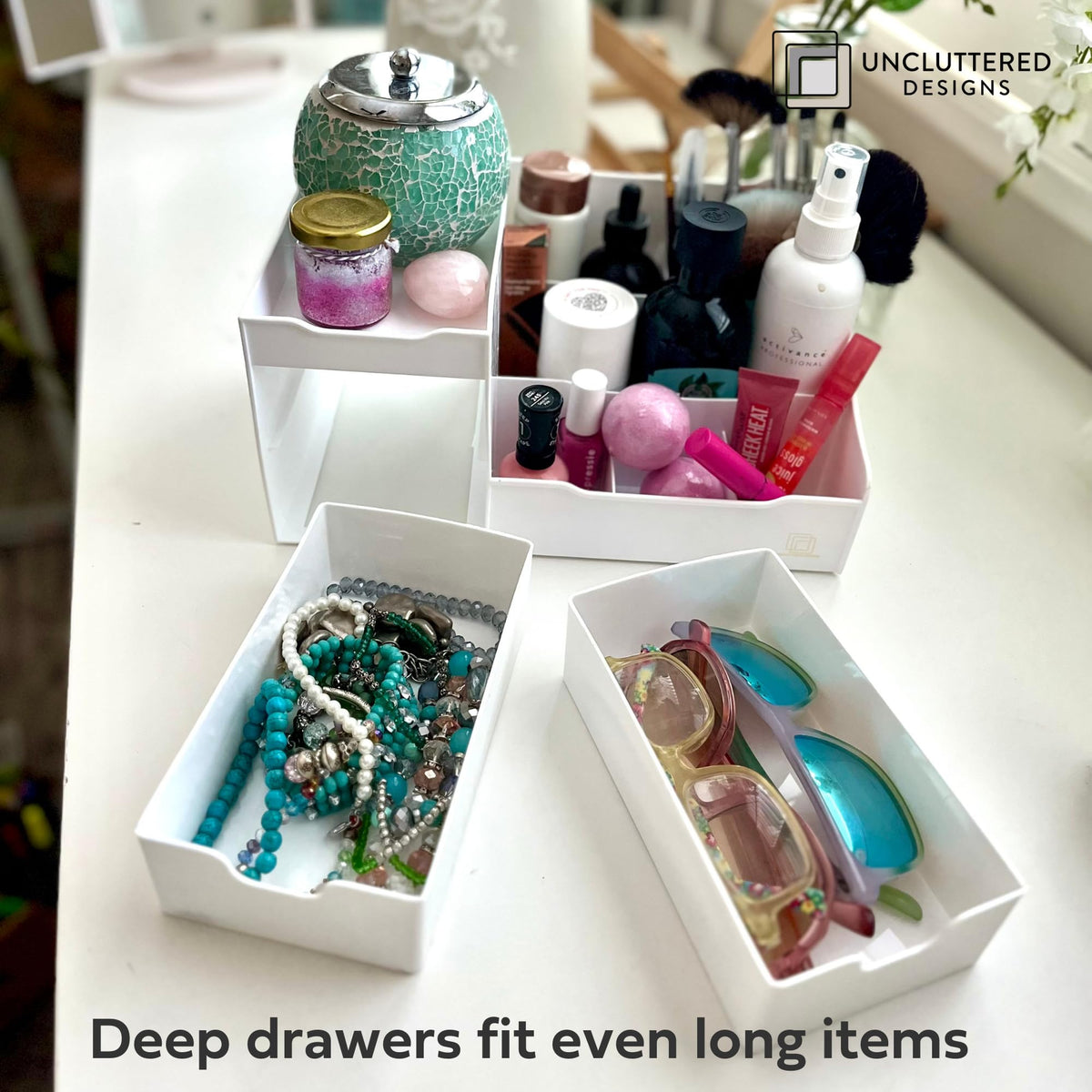 Makeup Organizer for Women White Dresser Top Organizer - Uncluttered Designs Official Imagery - 3