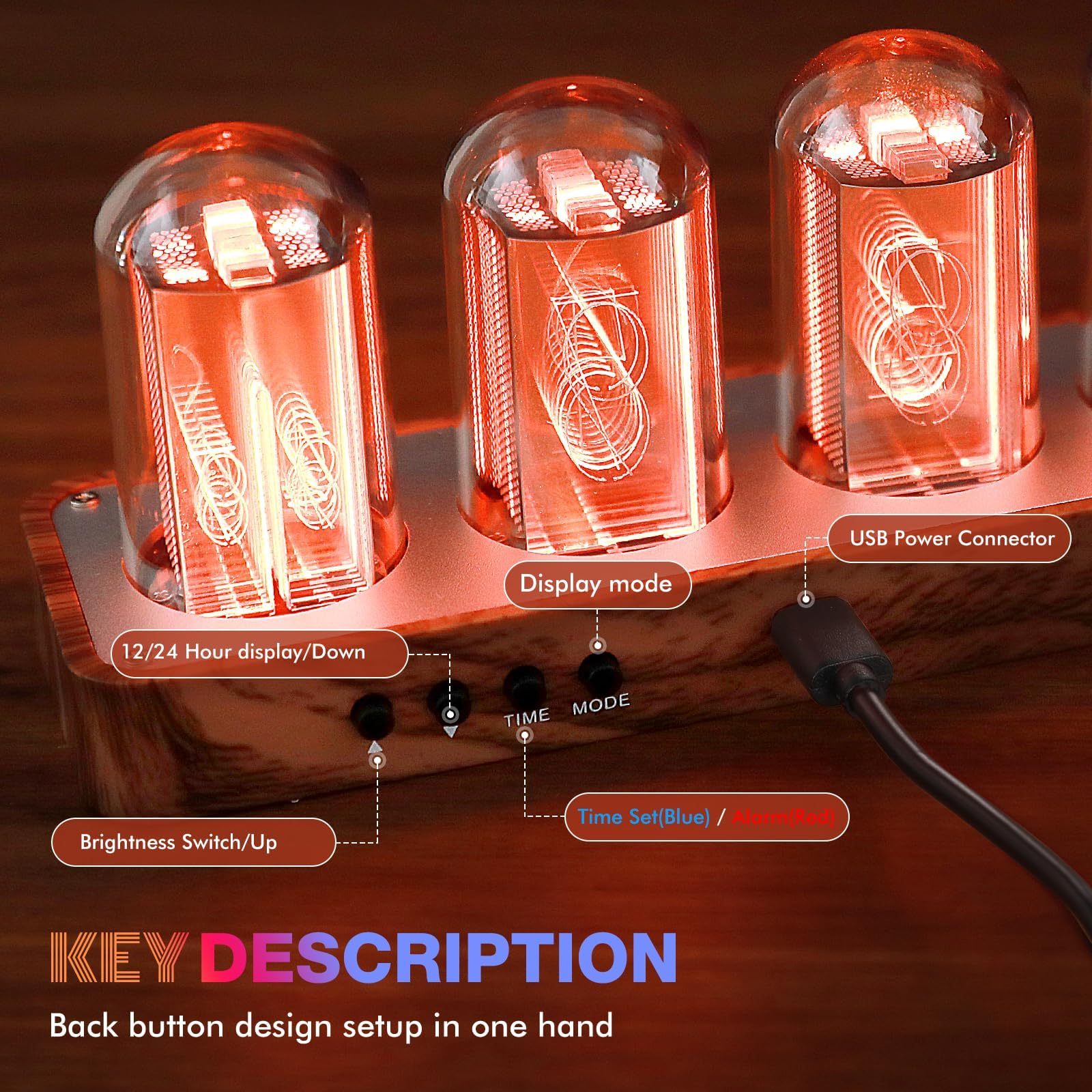 ClocTeck Nixie Tube Clock with Wi-Fi SYNC, Alarm & Timer, 12/24H - ClocTeck Official Product View 5