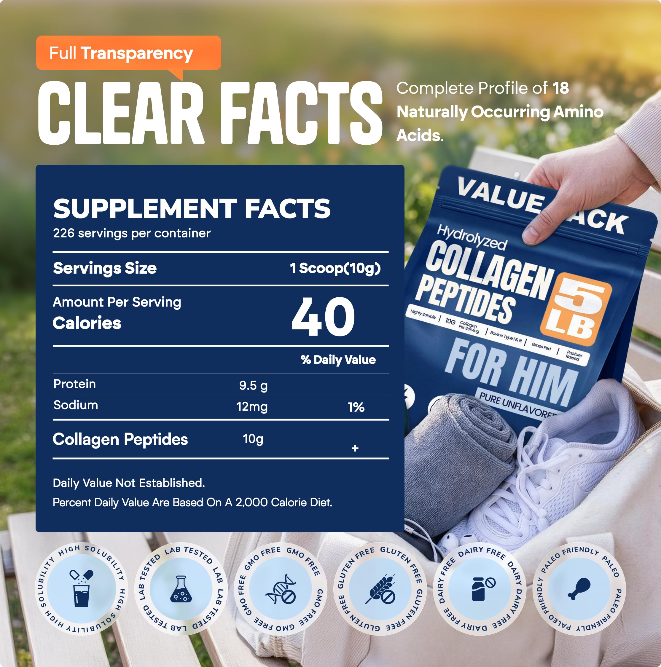 GLANZ Collagen Peptides for Men Hydrolyzed Powder Unflavored - GLANZ Official Imagery - 5