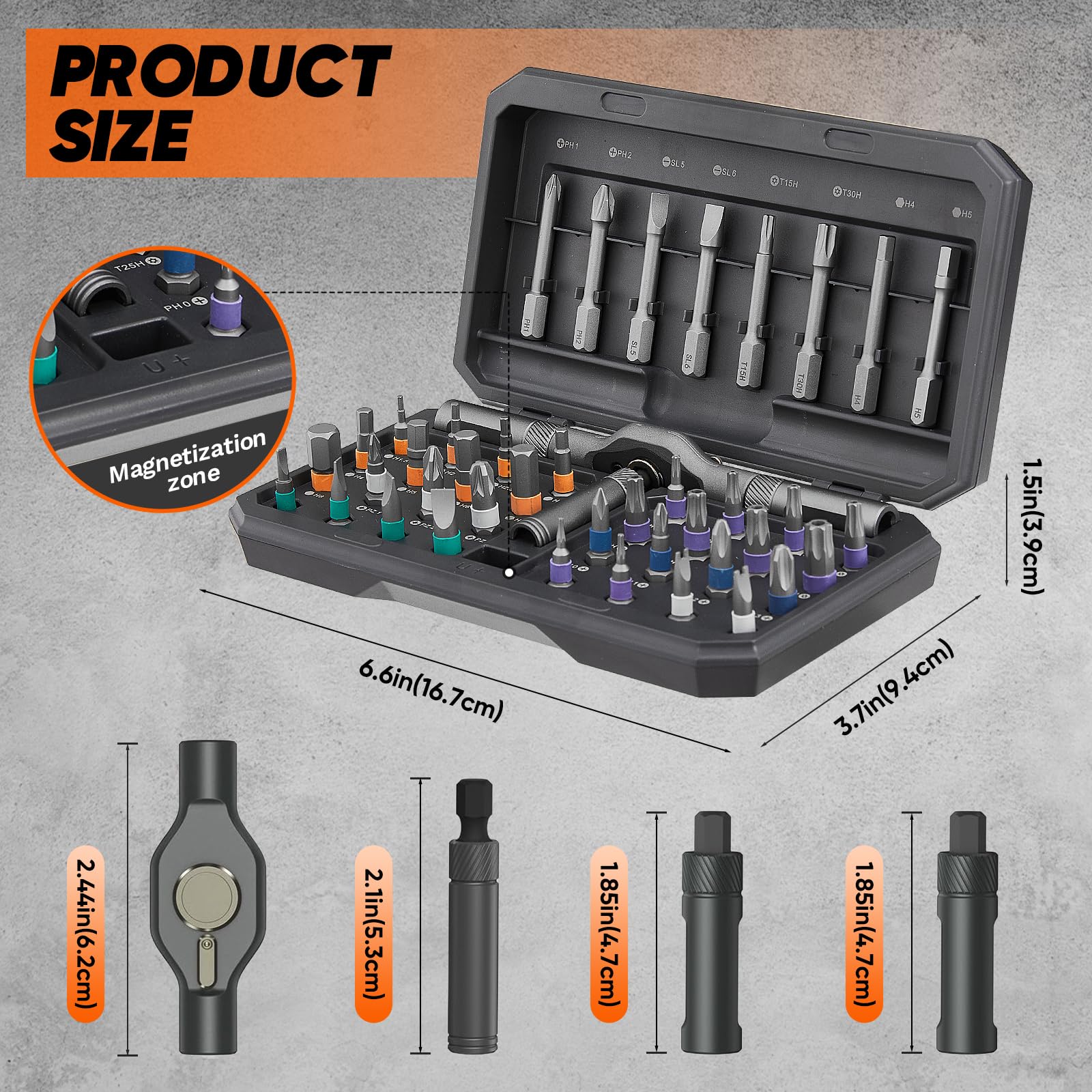 Saker 42-in-1 Magnetic Ratchet Screwdriver Set With T-Handle Grey by Saker - Angle View 2