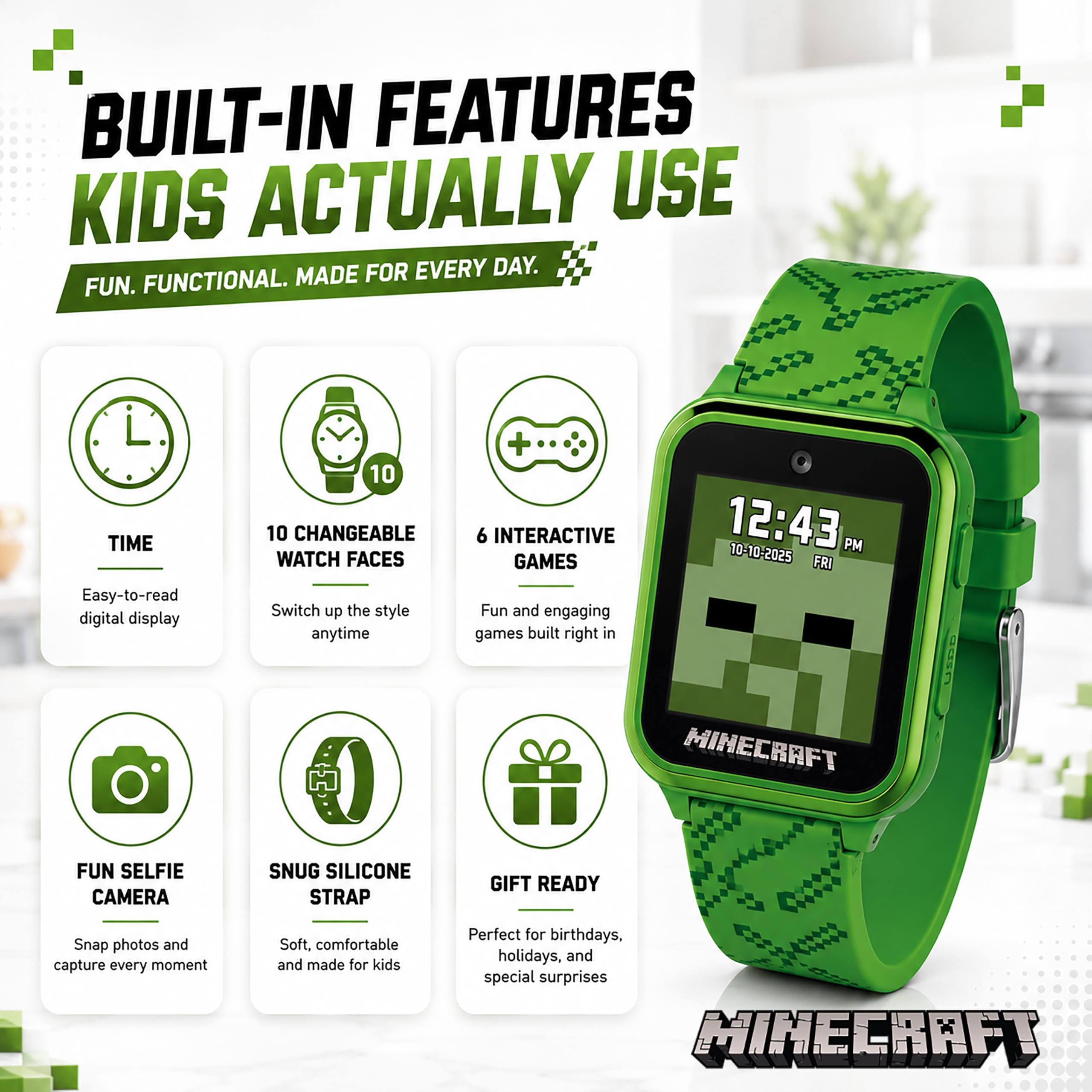 Accutime Minecraft Kids Smart Watch – Touchscreen Interactive Watch wi - View 5