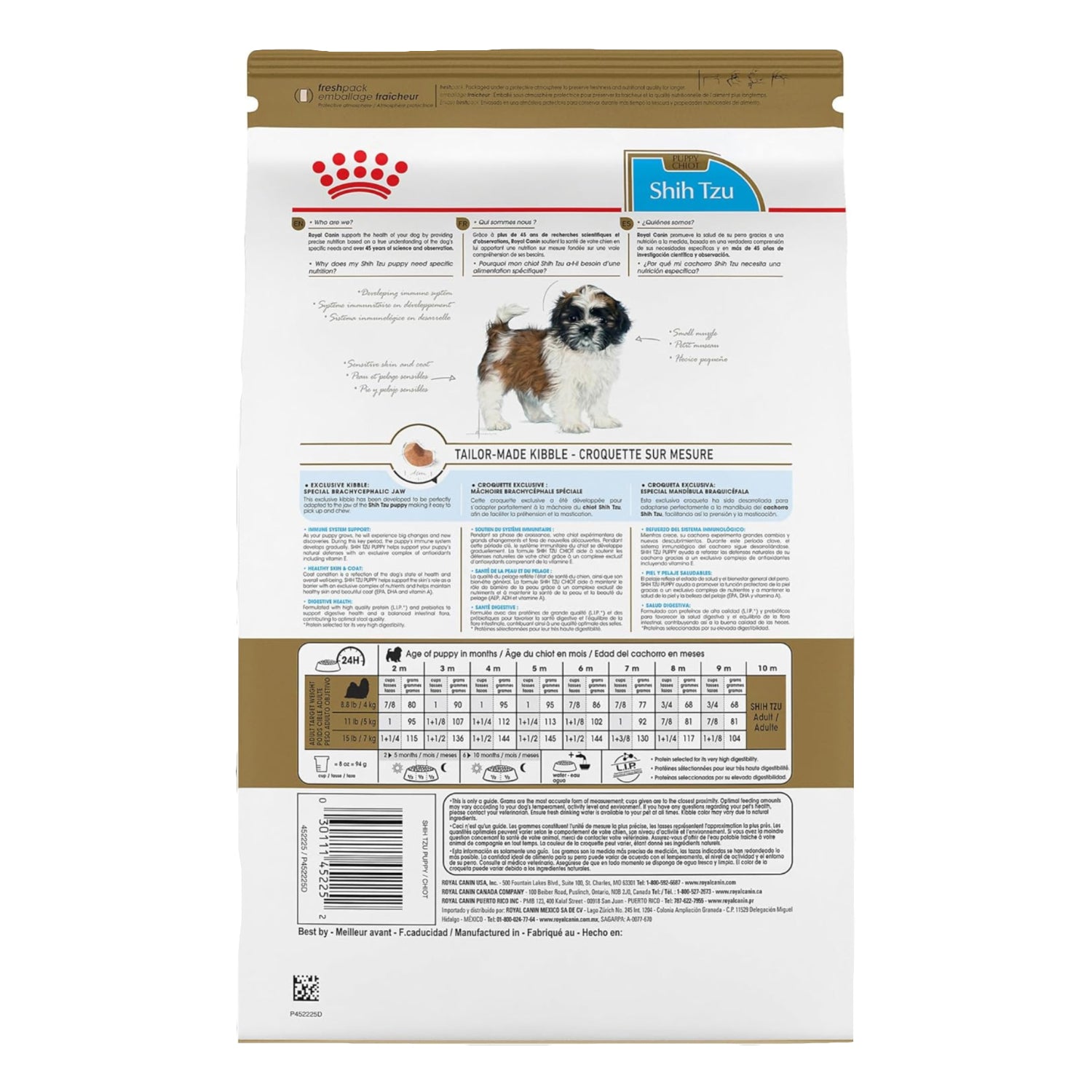 Elefair Royal Canin Breed Health Nutrition Shih Tzu Puppy dry dog food in a 2.5 lb bag, featuring breed-specific nutrition for Shih Tzus.