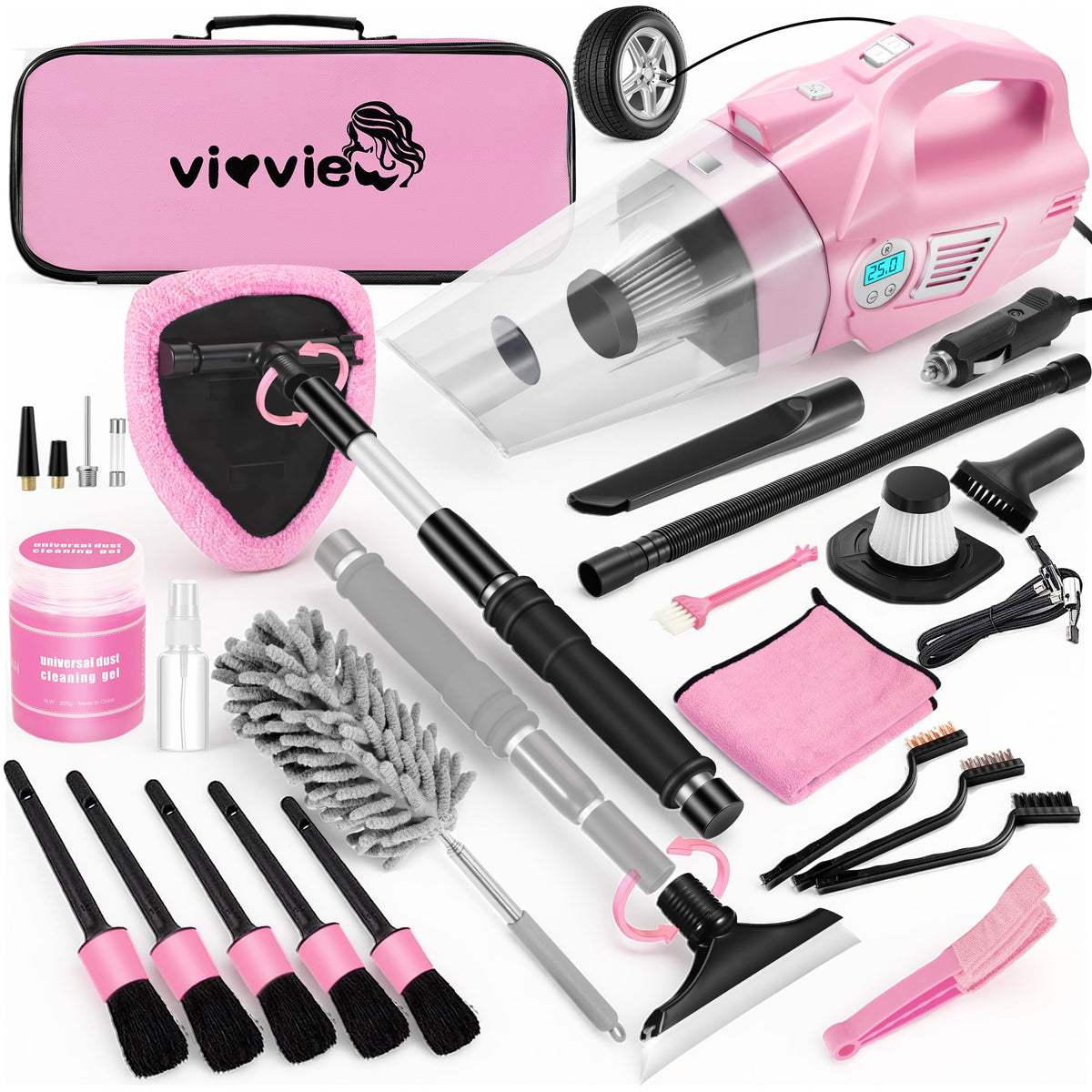 Pink Car Cleaning Kit 25Pcs Detailing Kit Interior with 4 in - vioview Official Imagery - 1