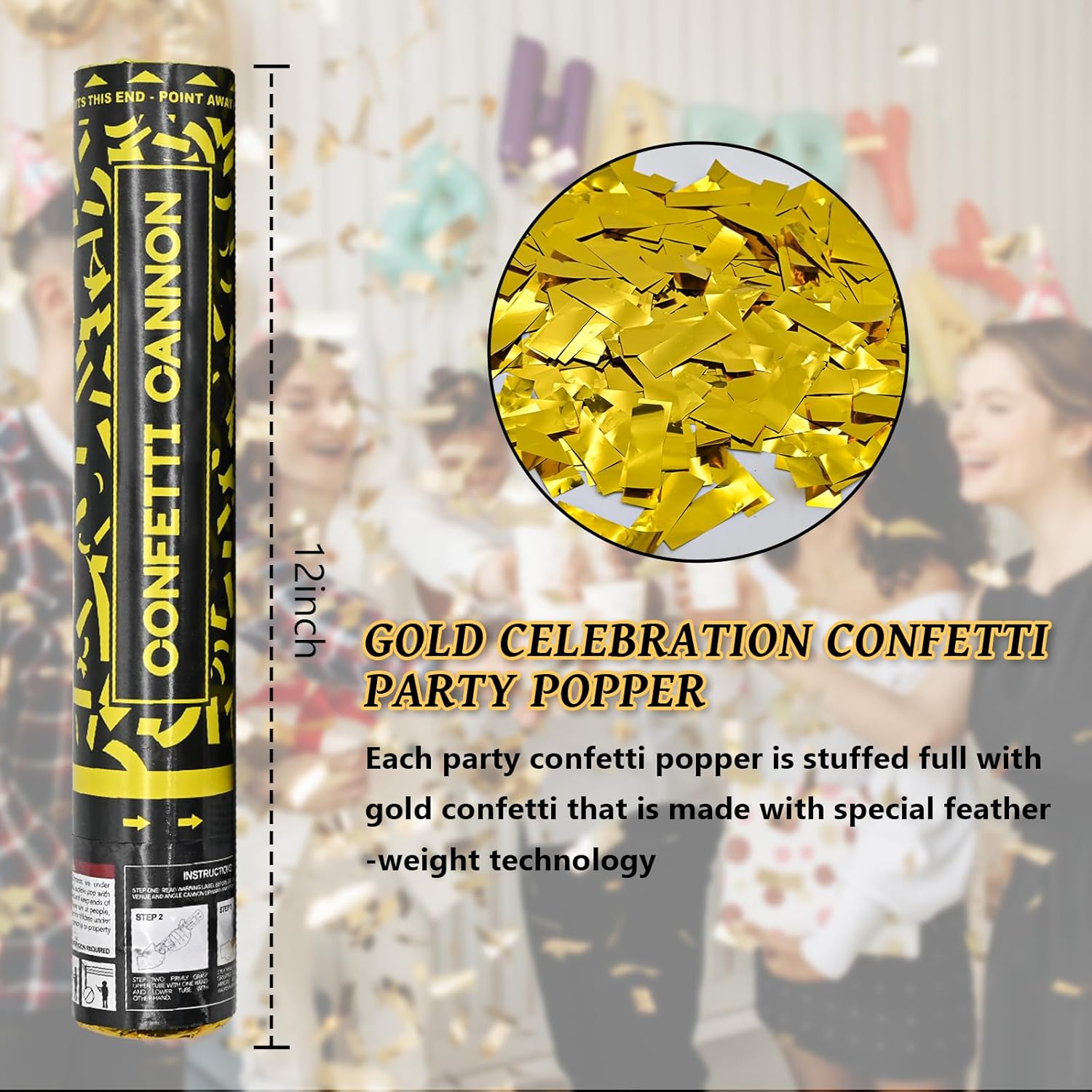 Confetti Cannon Gold Party Poppers 12 Pack Party Cannon Confetti Shooters