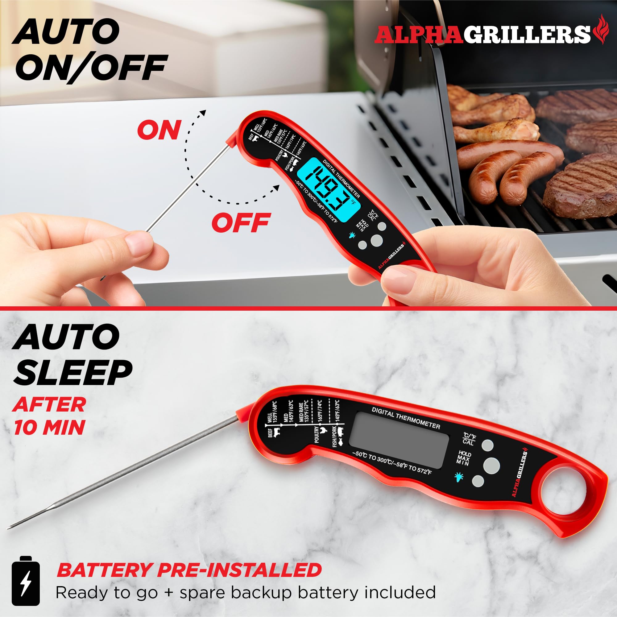 Alpha Grillers Instant Read Meat Thermometer Digital, Cooking, Fo by Alpha Grillers - Angle View 3