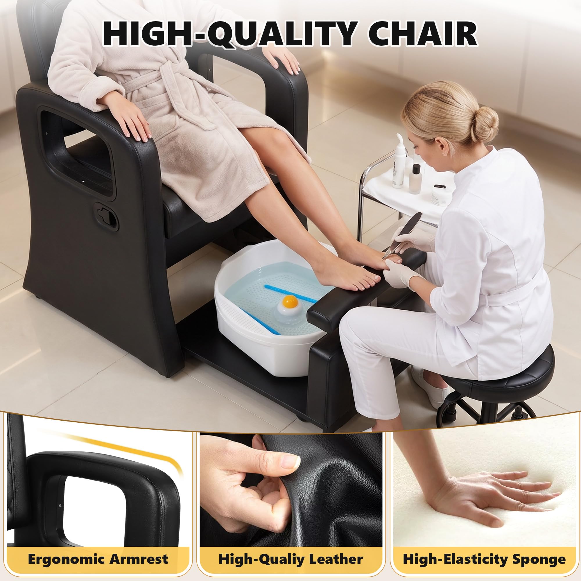 Hicomony Pedicure Chair for Nail Tech, Reclining Spa Chair Stool Included
