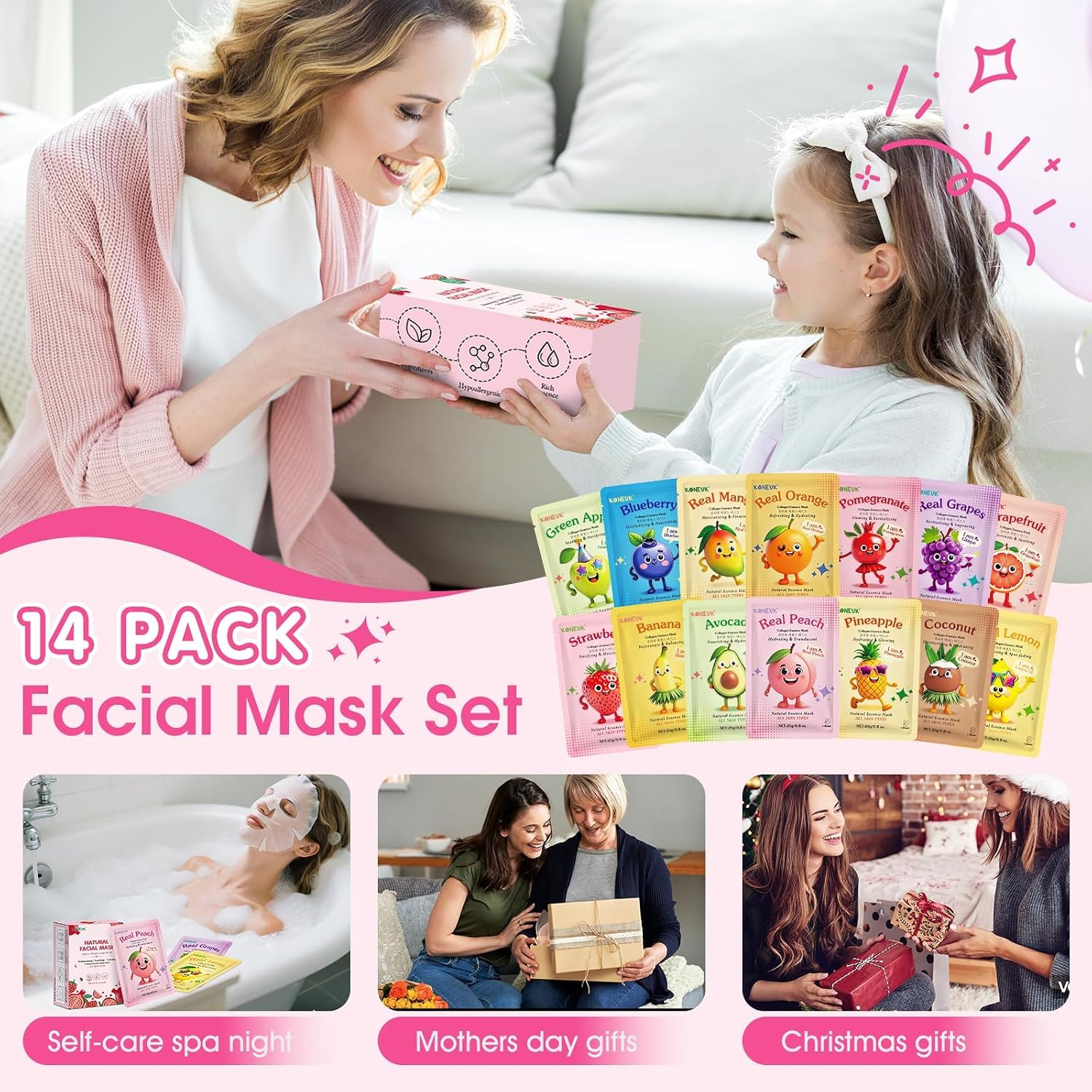 14 Pack Fruit Face Masks Skincare for Kids, Sheet Hydrating Facial Mask - KONEUK Official Product View 7