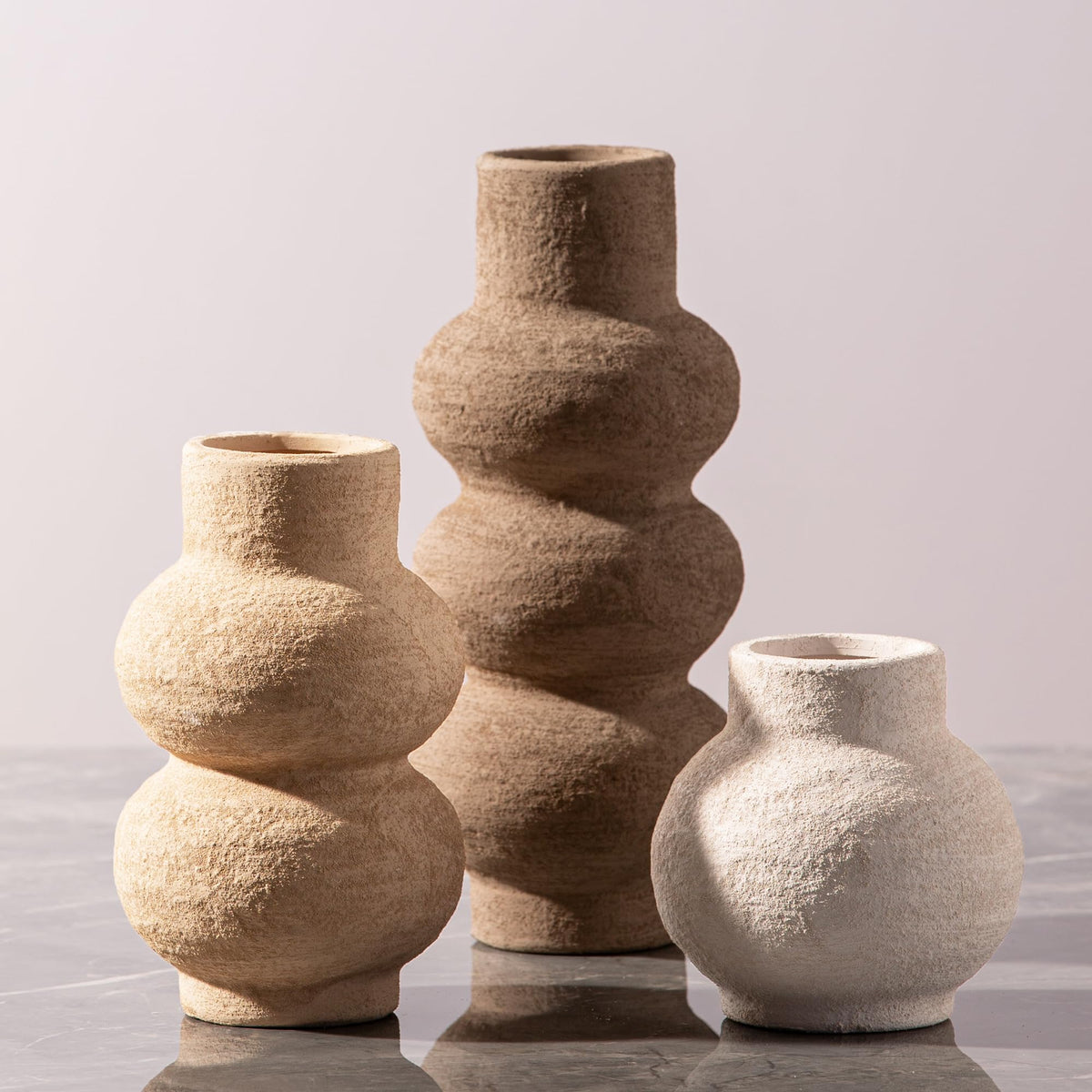 Ceramic Vase Set of 3 Home Decor Living Room Table - Vanselia Official Imagery - 1