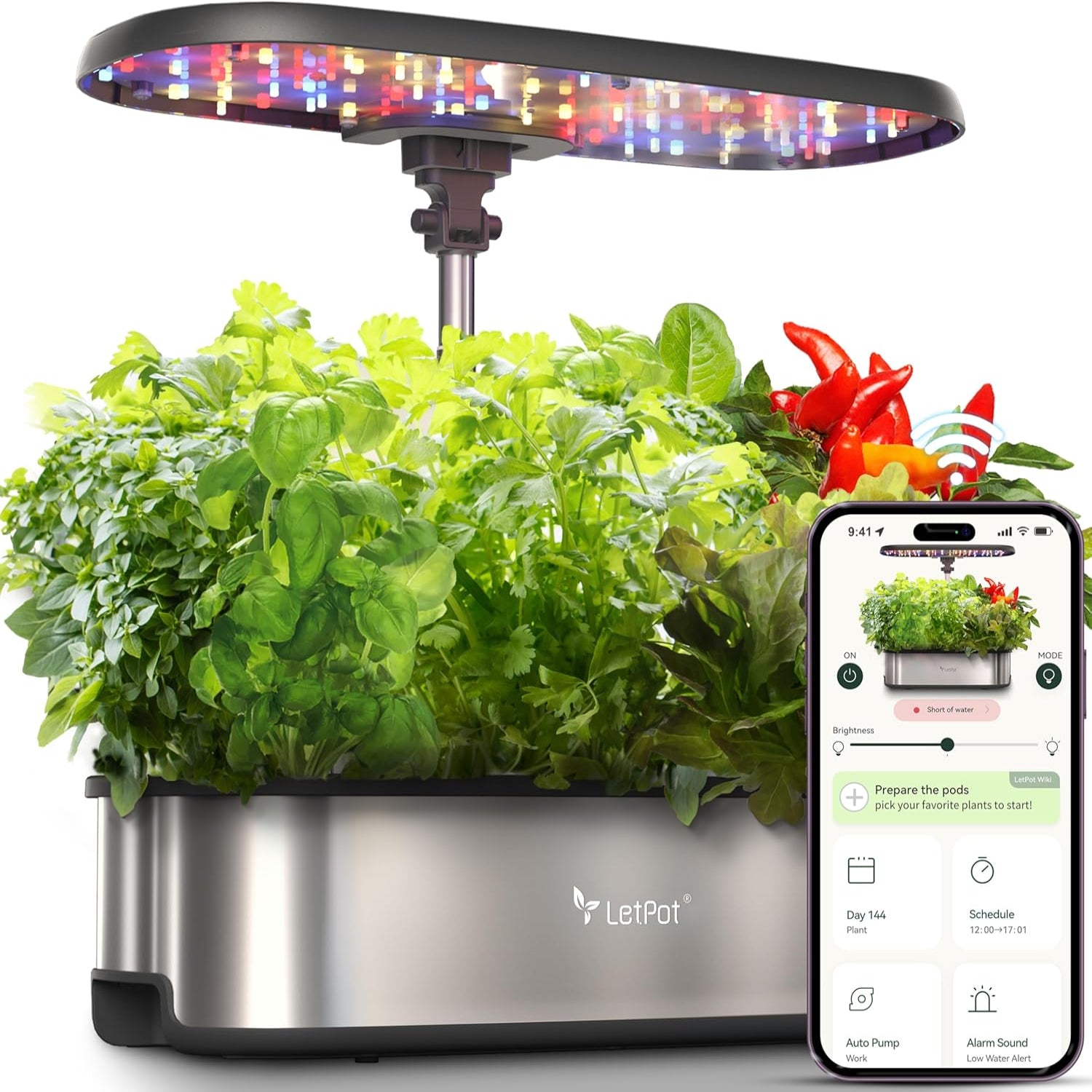 LetPot LPH-SE hydroponics indoor herb garden kit with 12 pods, compact smart system for growing herbs indoors.