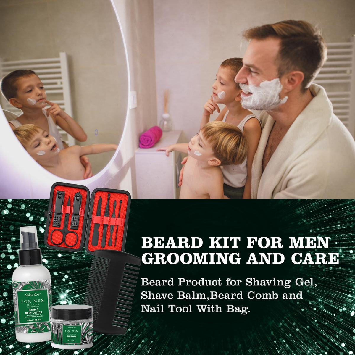 15Pc Man Perfume Beard Grooming Spa Set For Men Facial Skin - Saint Roy Official Imagery - 4