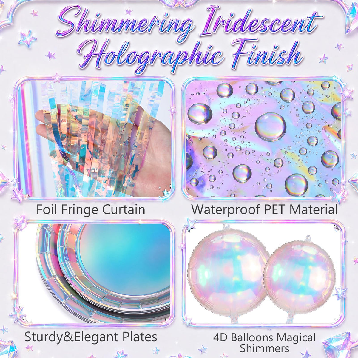 Iridescent Party Decorations Holographic Party Supplie for - OBreezify Official Imagery - 8