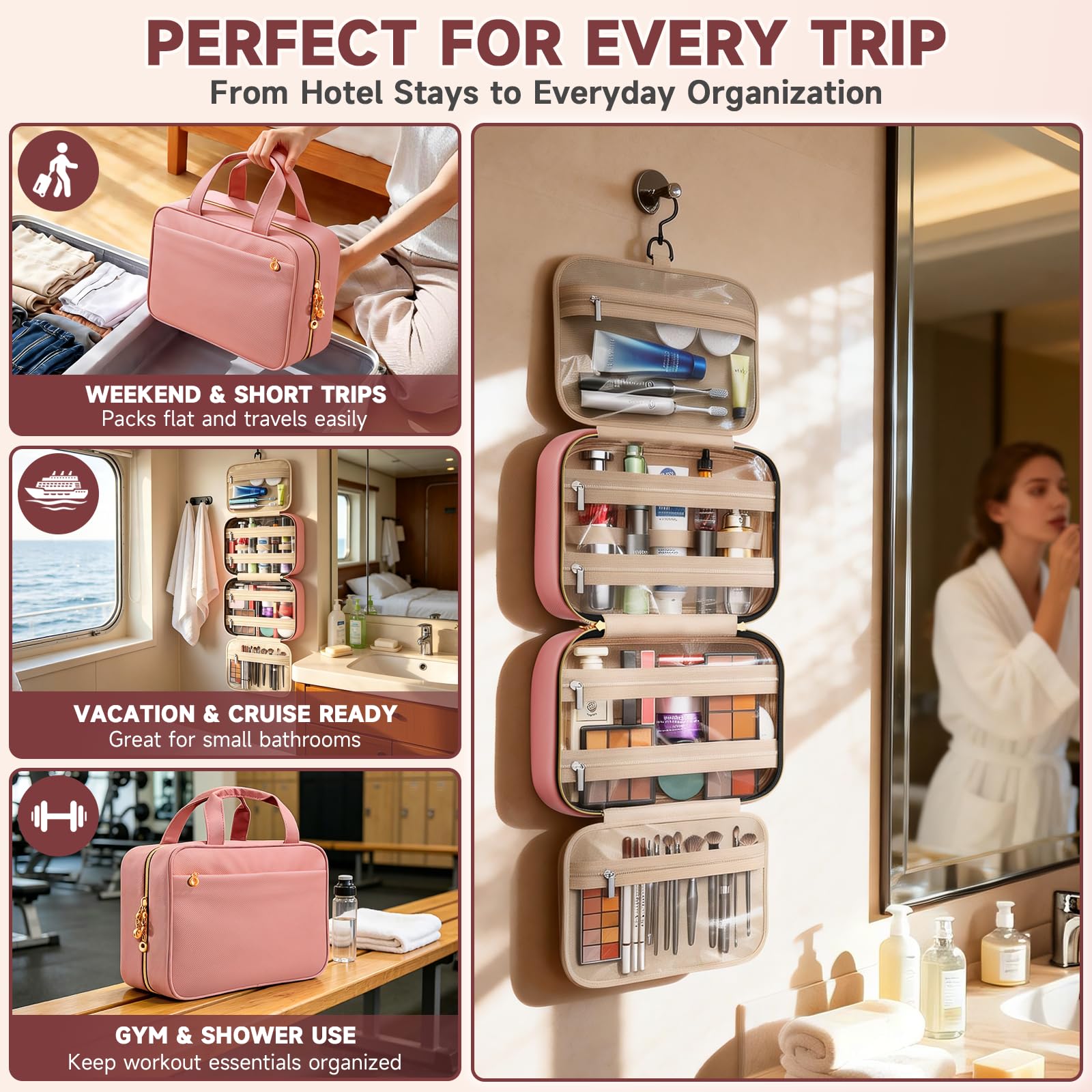 Travel Toiletry Bag for Women Hanging Makeup Organizer Clear - Voyree Official Product Imagery - 7