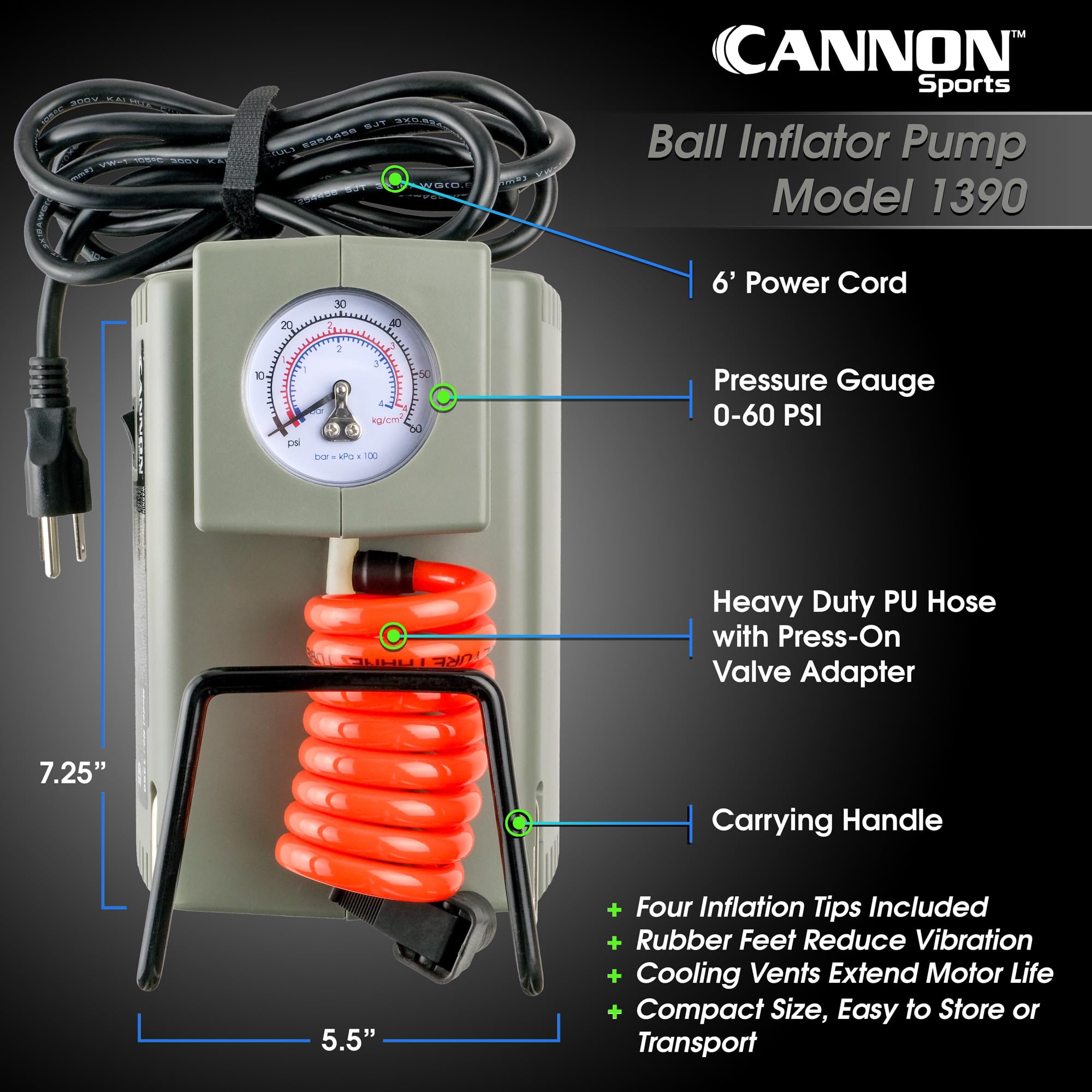 Cannon Sports Electric Ball Inflator Pump with Pressure Gauge - Powerf - View 2