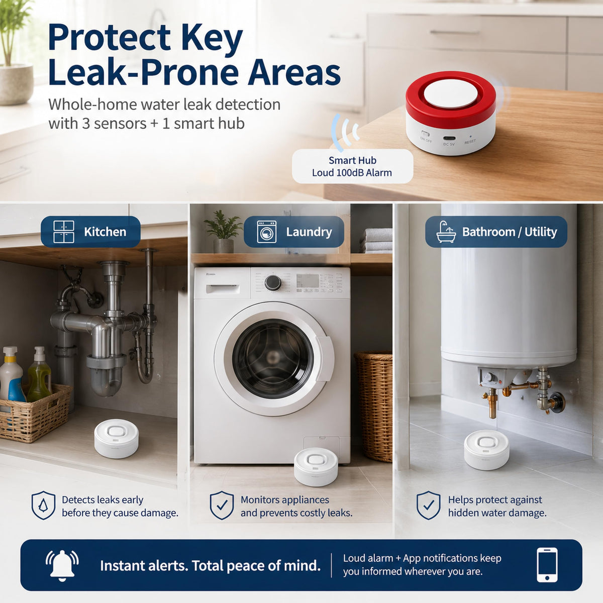 WiFi Water Leak Detector Kit with 1 Hub 3 Sensors for Home - Nestool Official Imagery - 4