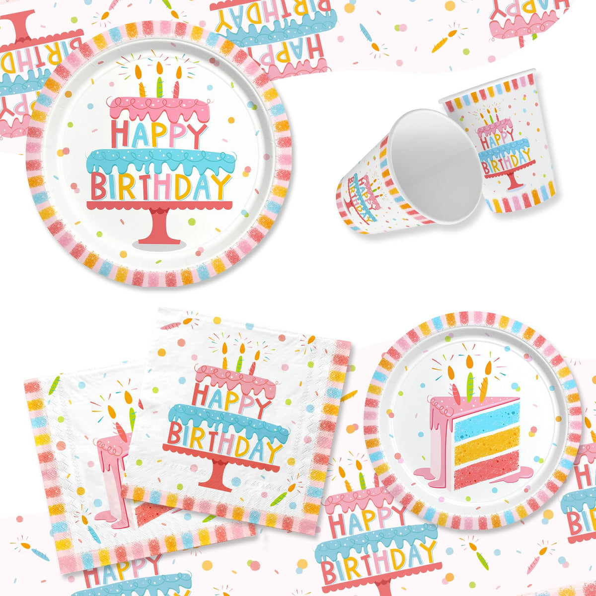 Happy Birthday Party Supplies Set for 25 Kit with Cake - Gatherfun Official Imagery - 4