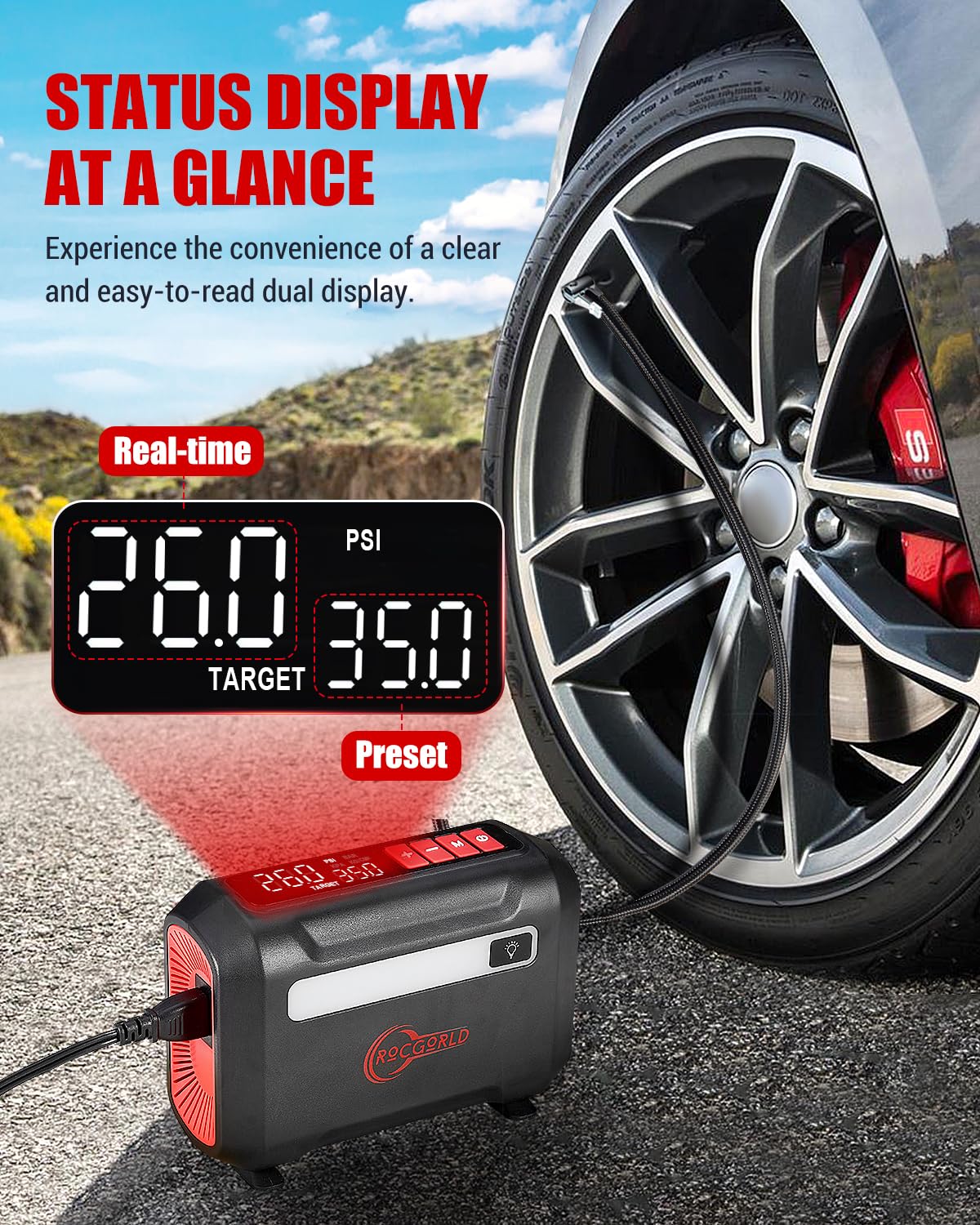 ROCGORLD R8 Tire Inflator Portable Air Compressor, DC 12V Air Compress - View 3