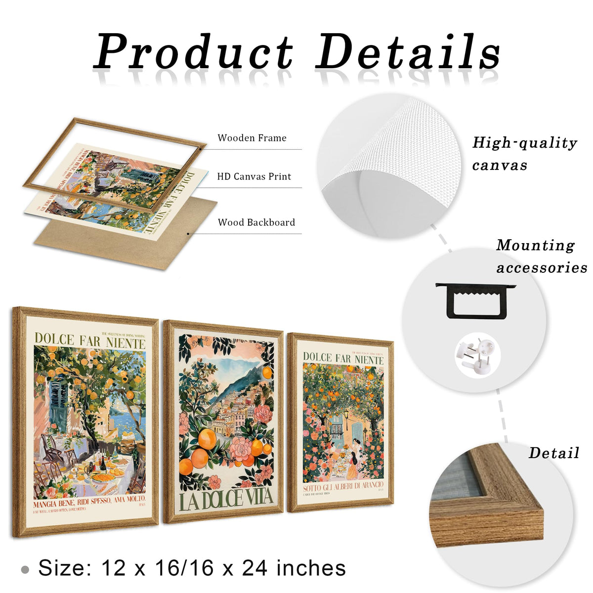 SYWENNOI Triptych Dolce Far Niente Framed Cnavas Wall Art - SYWENNOI Official Imagery - 7