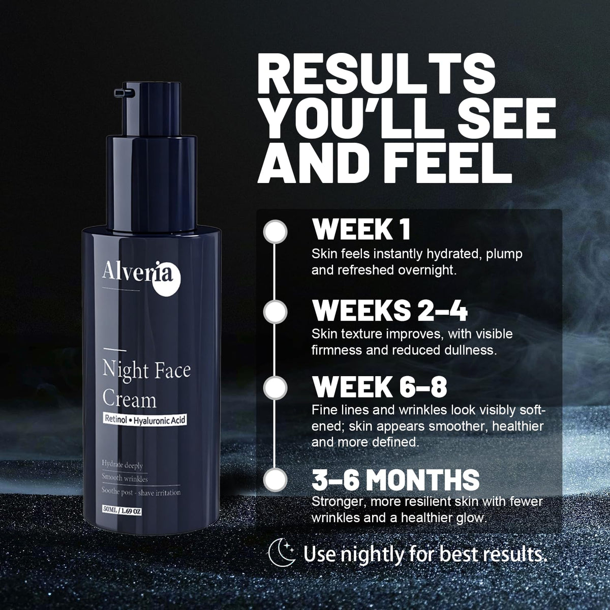 Night Cream for Men with Retinol Hyaluronic Acid Anti Aging - Alveria Official Imagery - 8